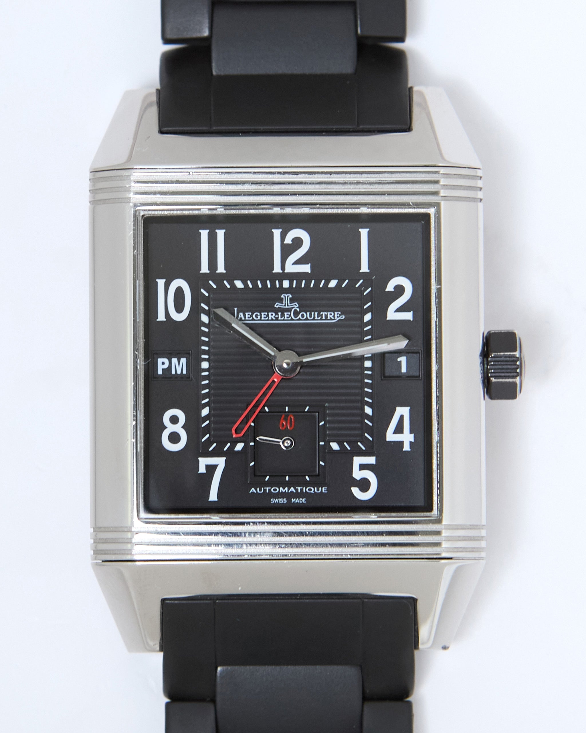 Jaeger-LeCoultre Reverso Squadra Hometime 230.8.77 Automatic in Steel Case on Rubber Bracelet