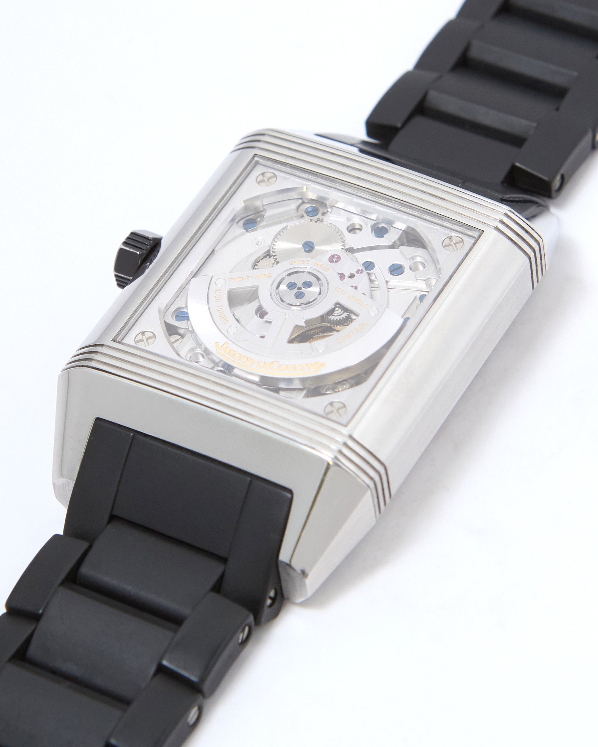 Jaeger-LeCoultre Reverso Squadra Hometime 230.8.77 Automatic in Steel Case on Rubber Bracelet