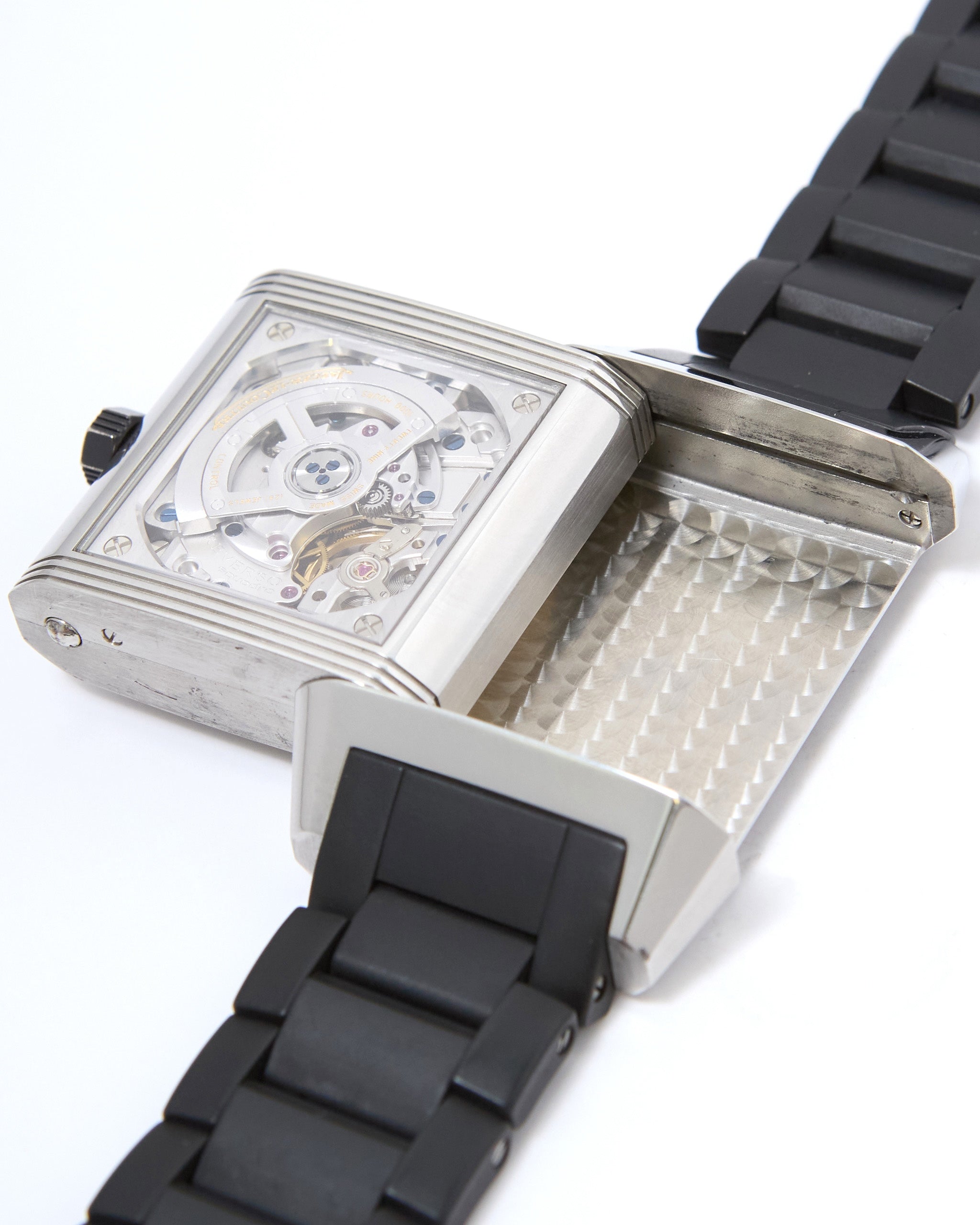 Jaeger-LeCoultre Reverso Squadra Hometime 230.8.77 Automatic in Steel Case on Rubber Bracelet