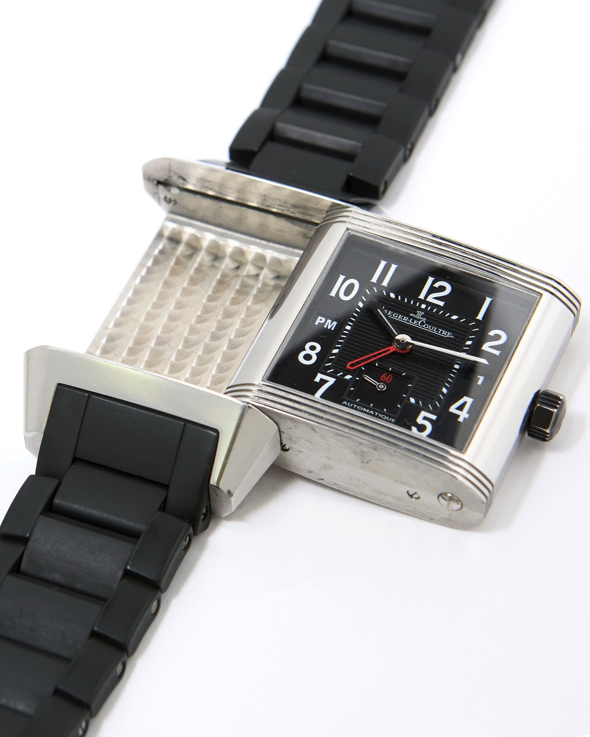 Jaeger-LeCoultre Reverso Squadra Hometime 230.8.77 Automatic in Steel Case on Rubber Bracelet