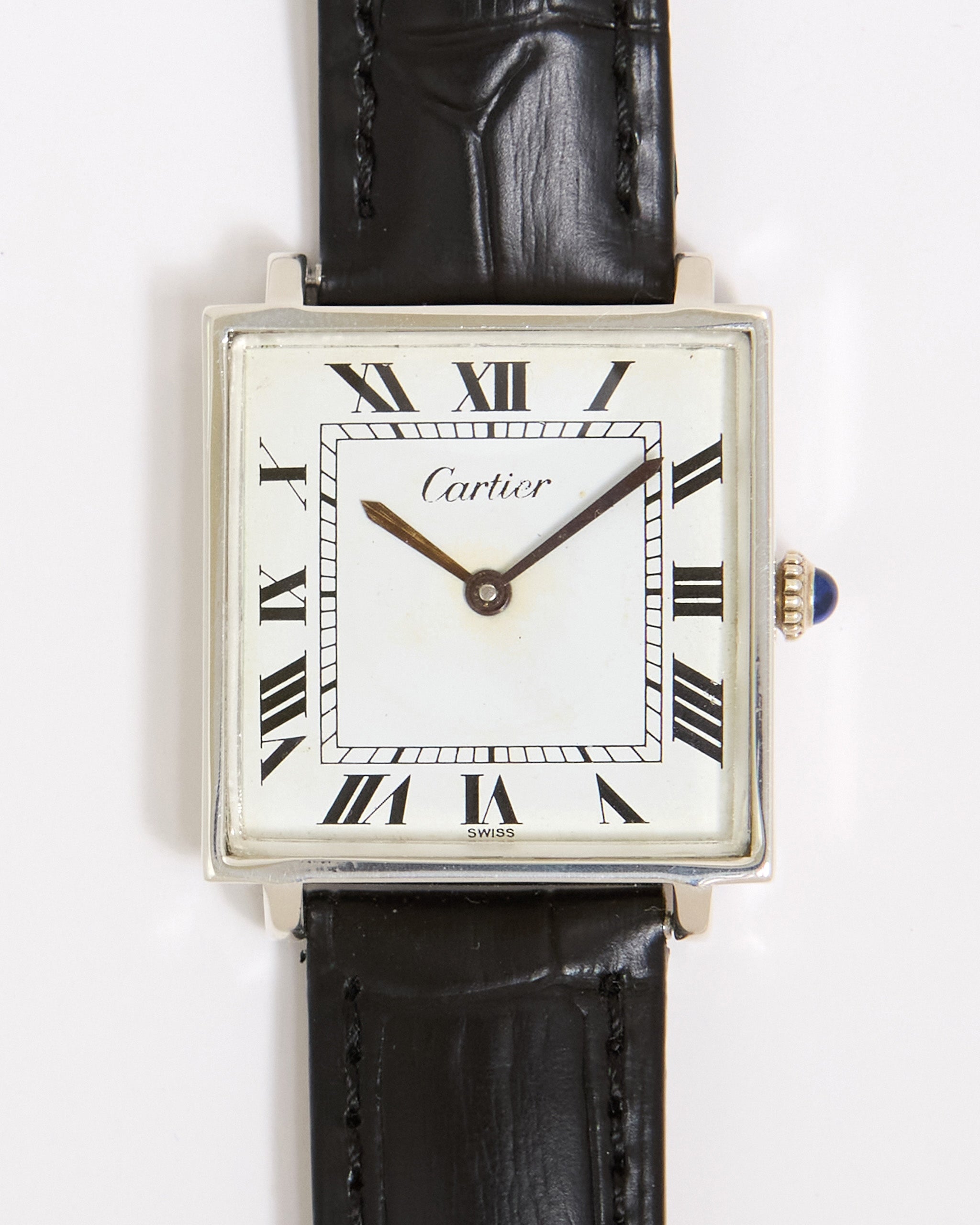 Cartier Square Mechanical Pre-Must in Sterling Silver Case on Leather Strap and Buckle