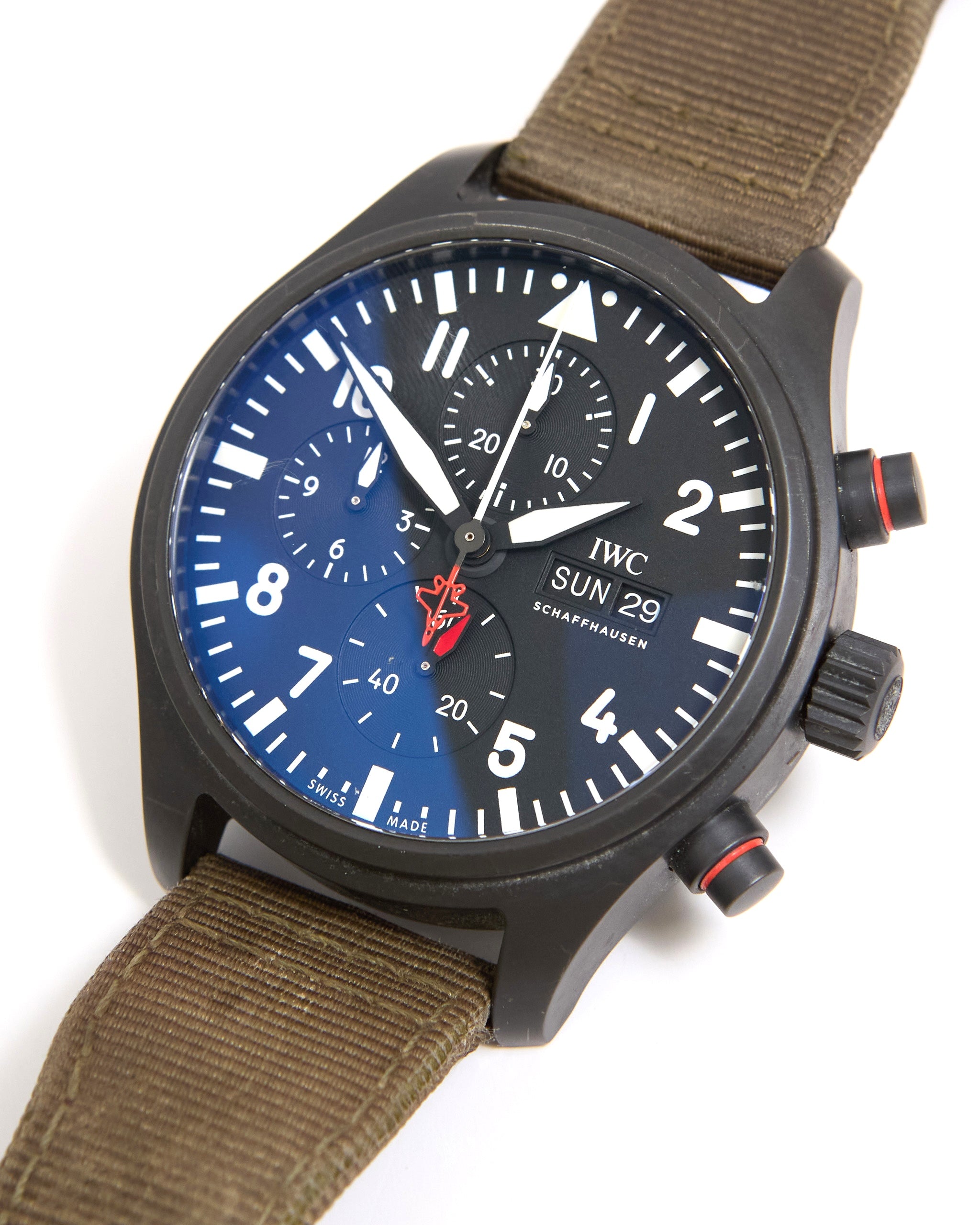 IWC Pilot Chronograph Top Gun IW389104 in Black Ceramic on Strap and Buckle