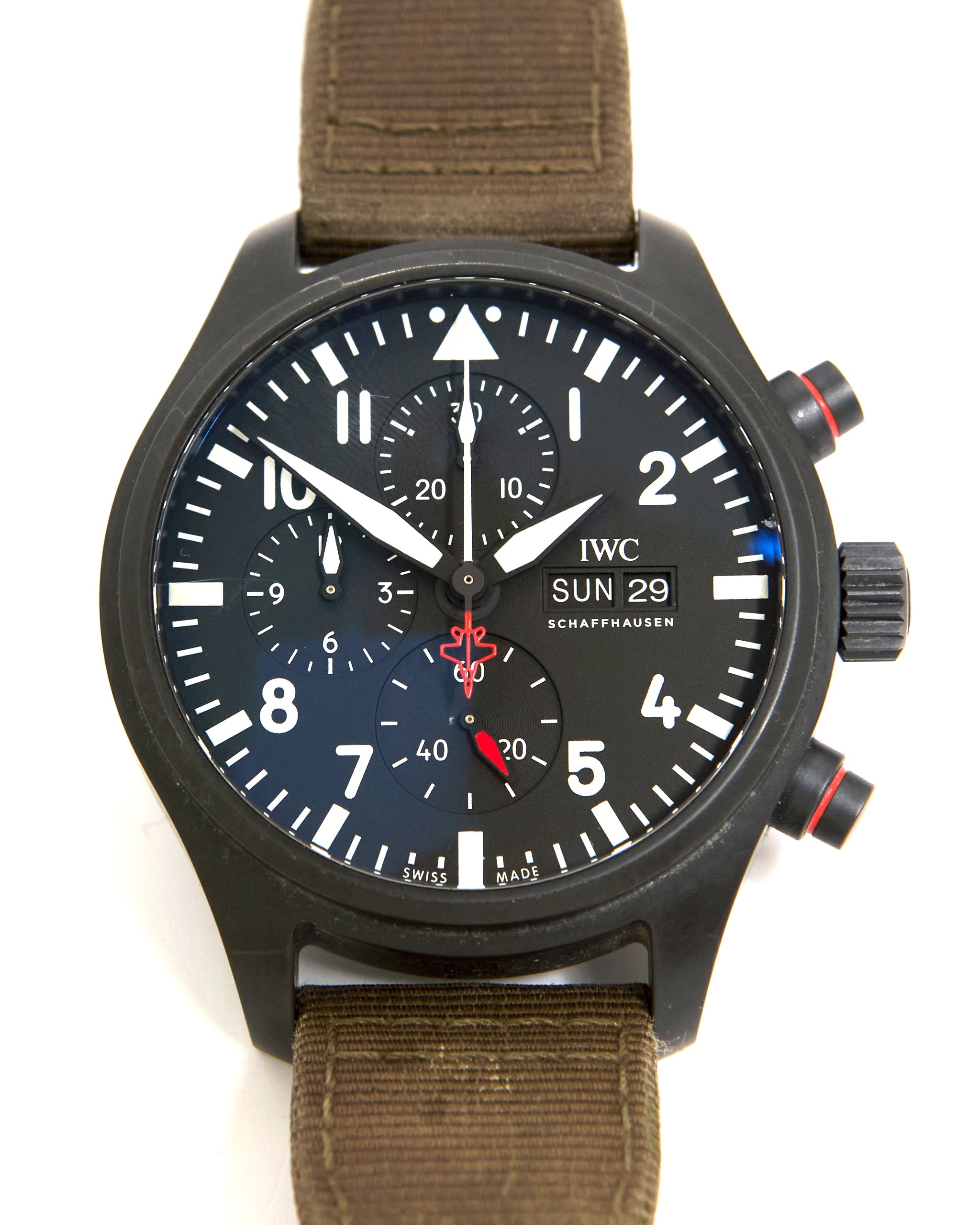 IWC Pilot Chronograph Top Gun IW389104 in Black Ceramic on Strap and Buckle