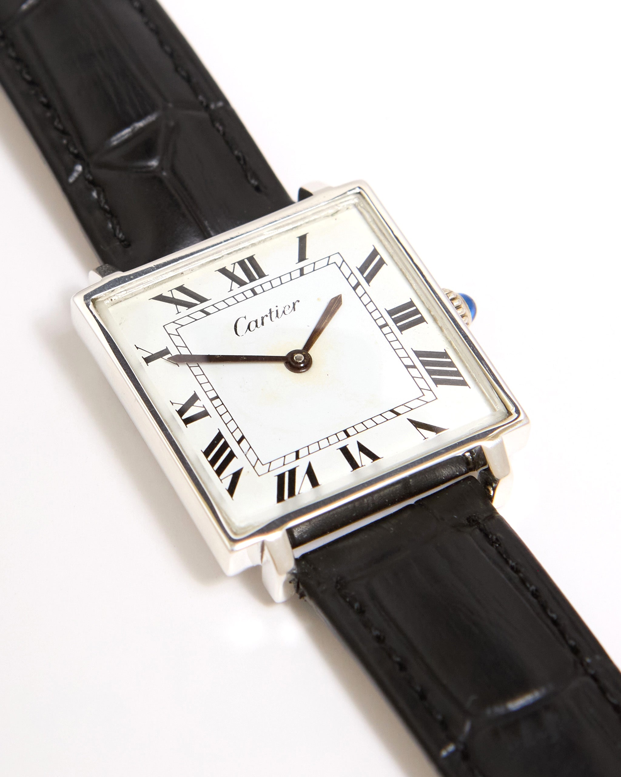Cartier Square Mechanical Pre-Must in Sterling Silver Case on Leather Strap and Buckle
