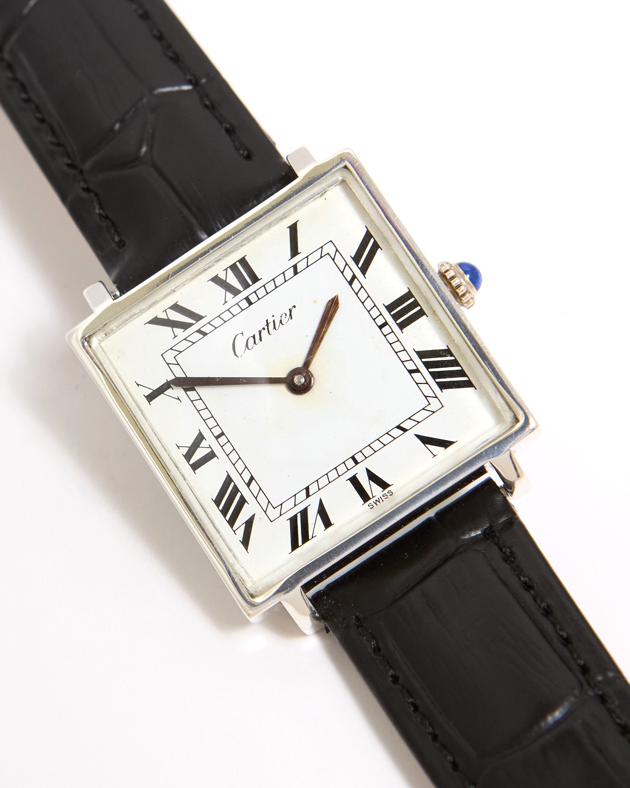 Cartier Square Mechanical Pre-Must in Sterling Silver Case on Leather Strap and Buckle