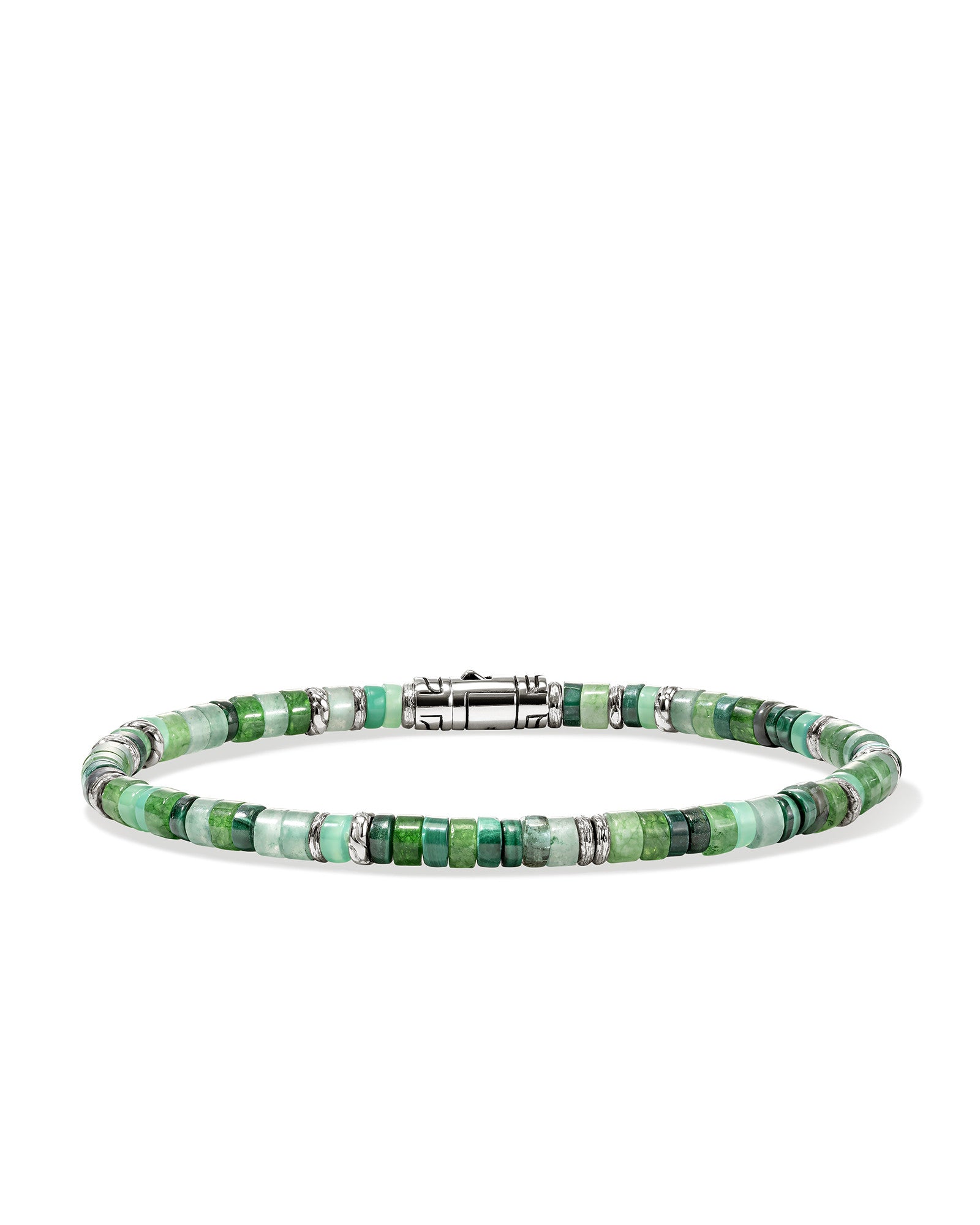 Heishi Bracelet, Hardstones, Sterling Silver, Emeralds, 4MM