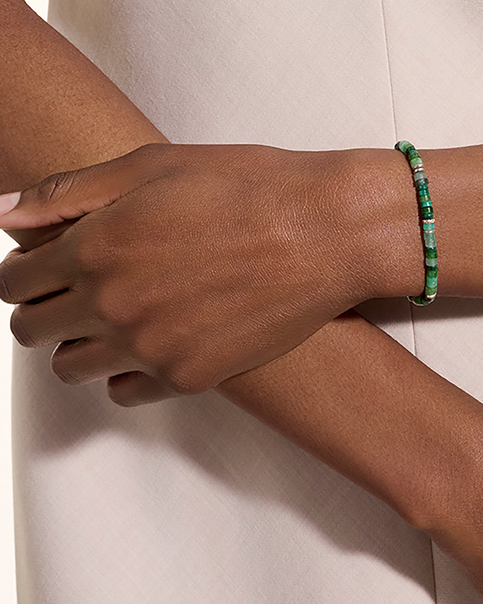 Heishi Bracelet, Hardstones, Sterling Silver, Emeralds, 4MM