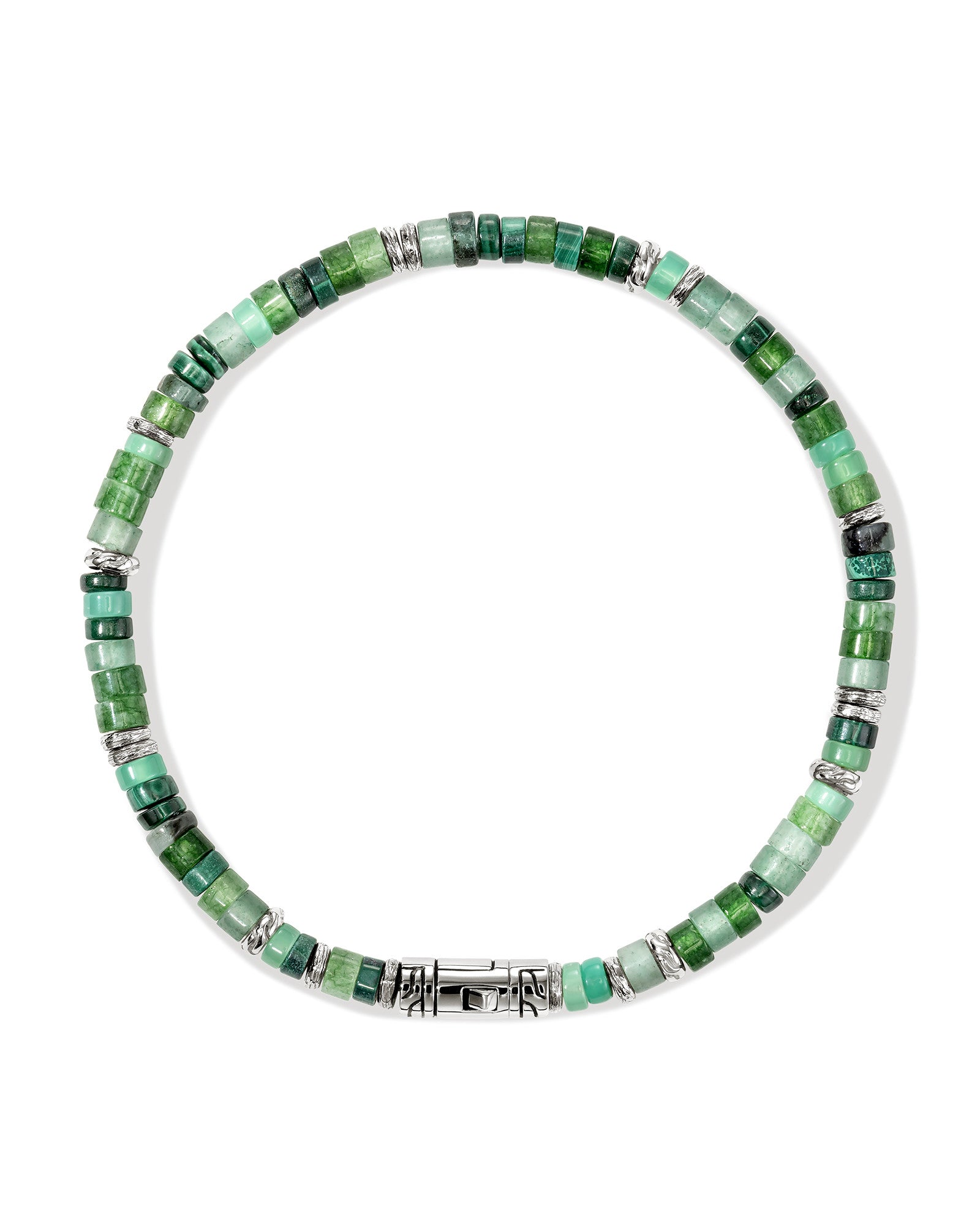 Heishi Bracelet, Hardstones, Sterling Silver, Emeralds, 4MM