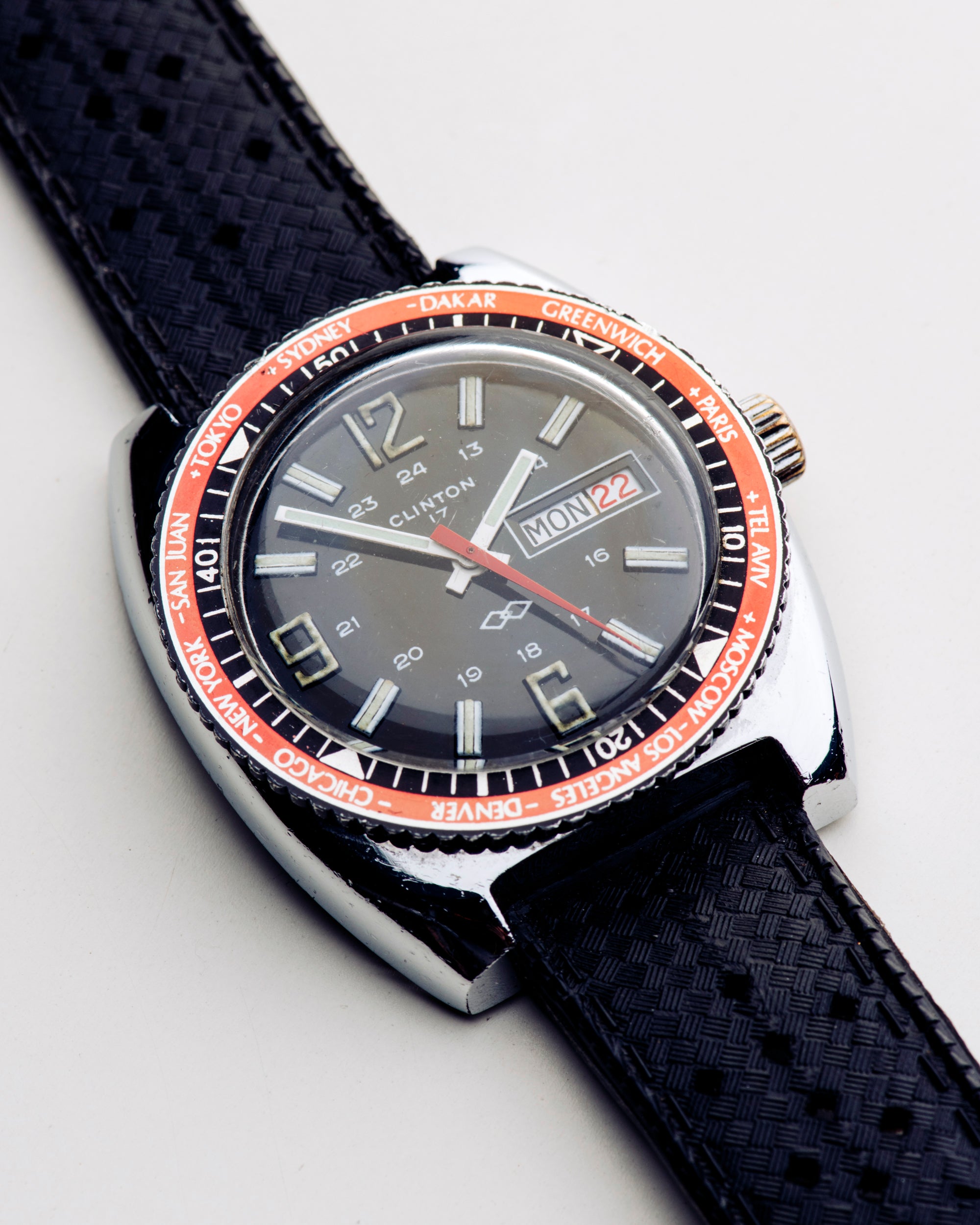 “Day-Date World Time” Automatic on Tropic Strap Trench Watch