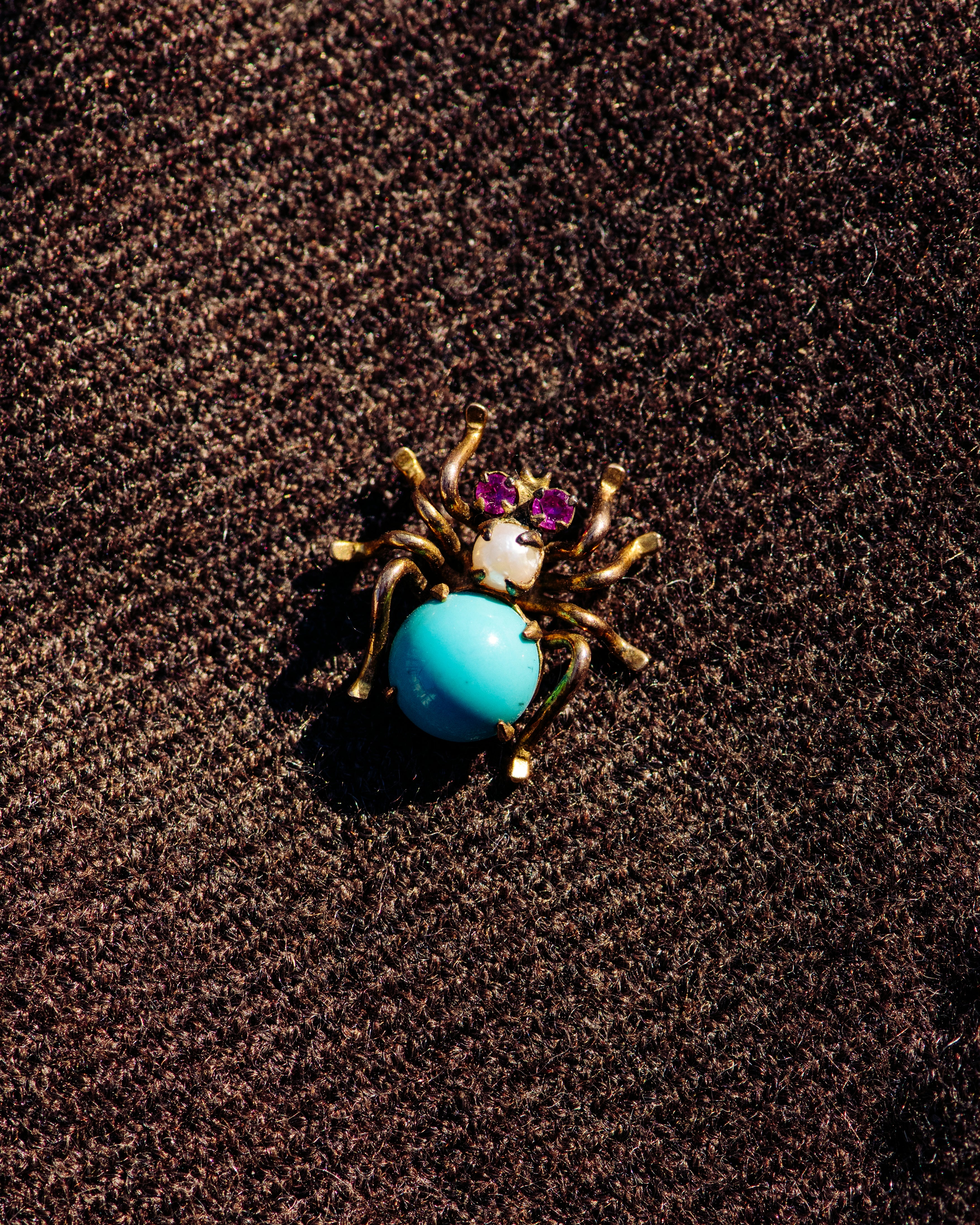 Turquoise, Pearl, and Ruby Spider Stick Pin