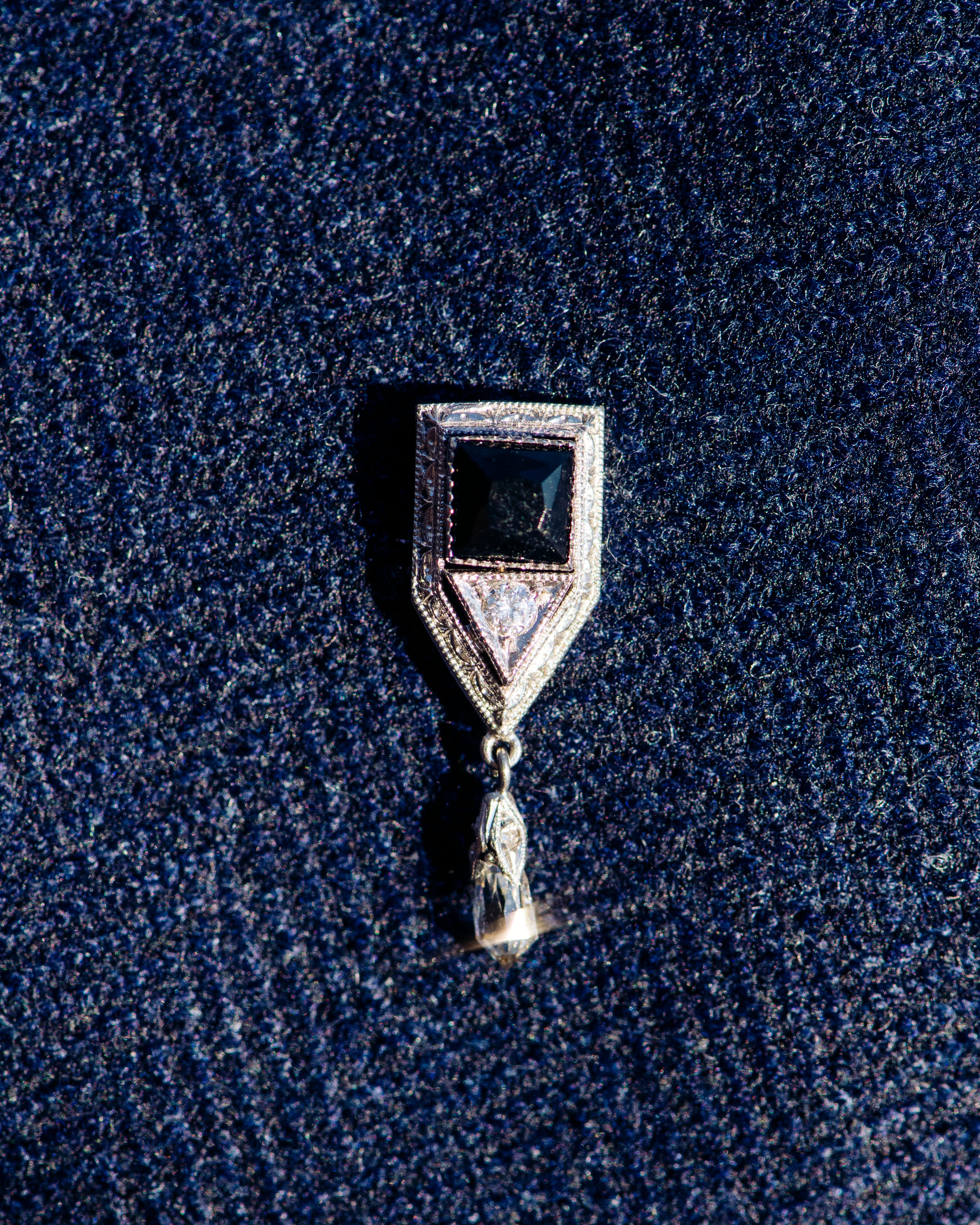 Sapphire, Diamond, and Crystal Drop Stick Pin