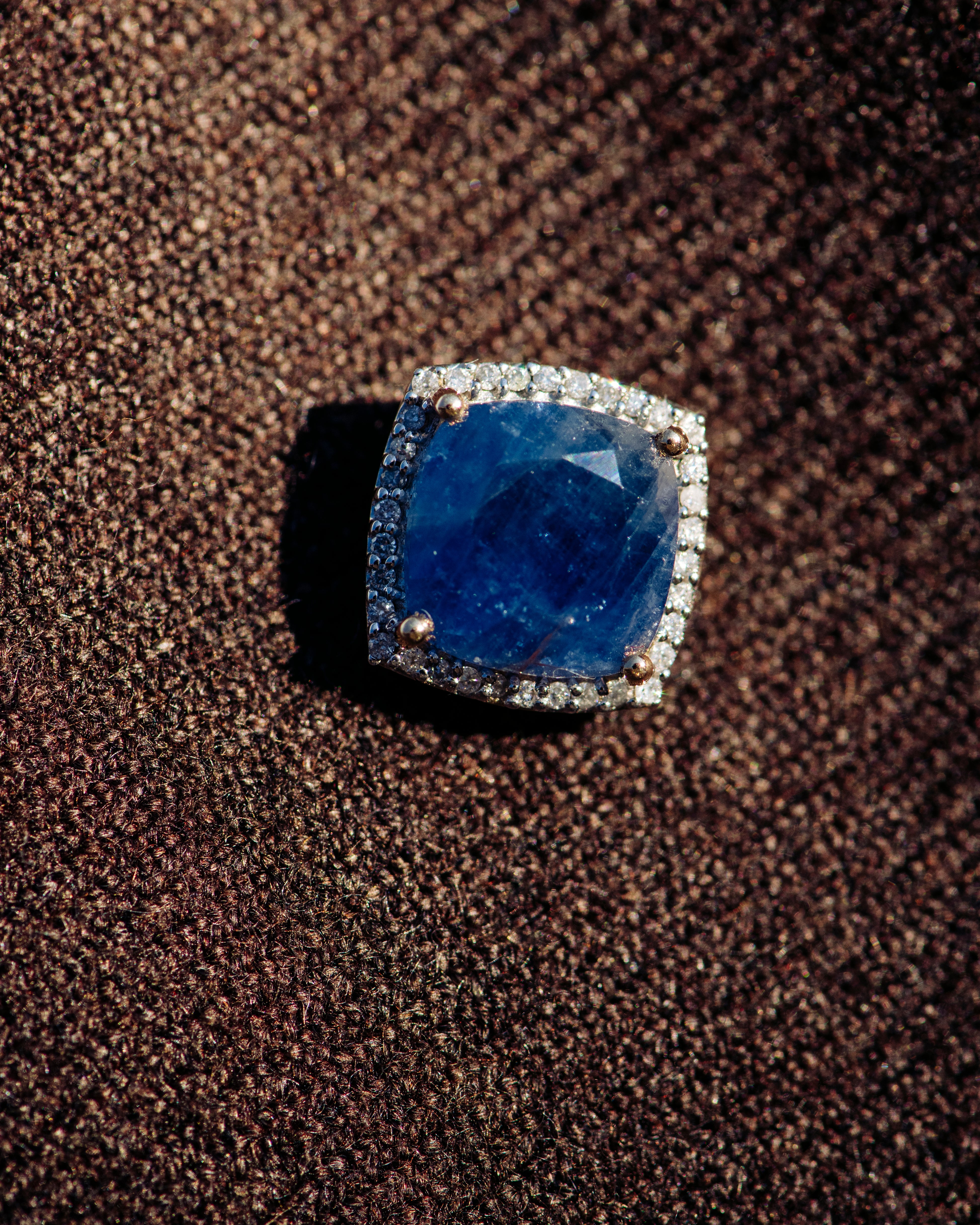 Gold Stick Pin with Sapphire and Diamond Halo