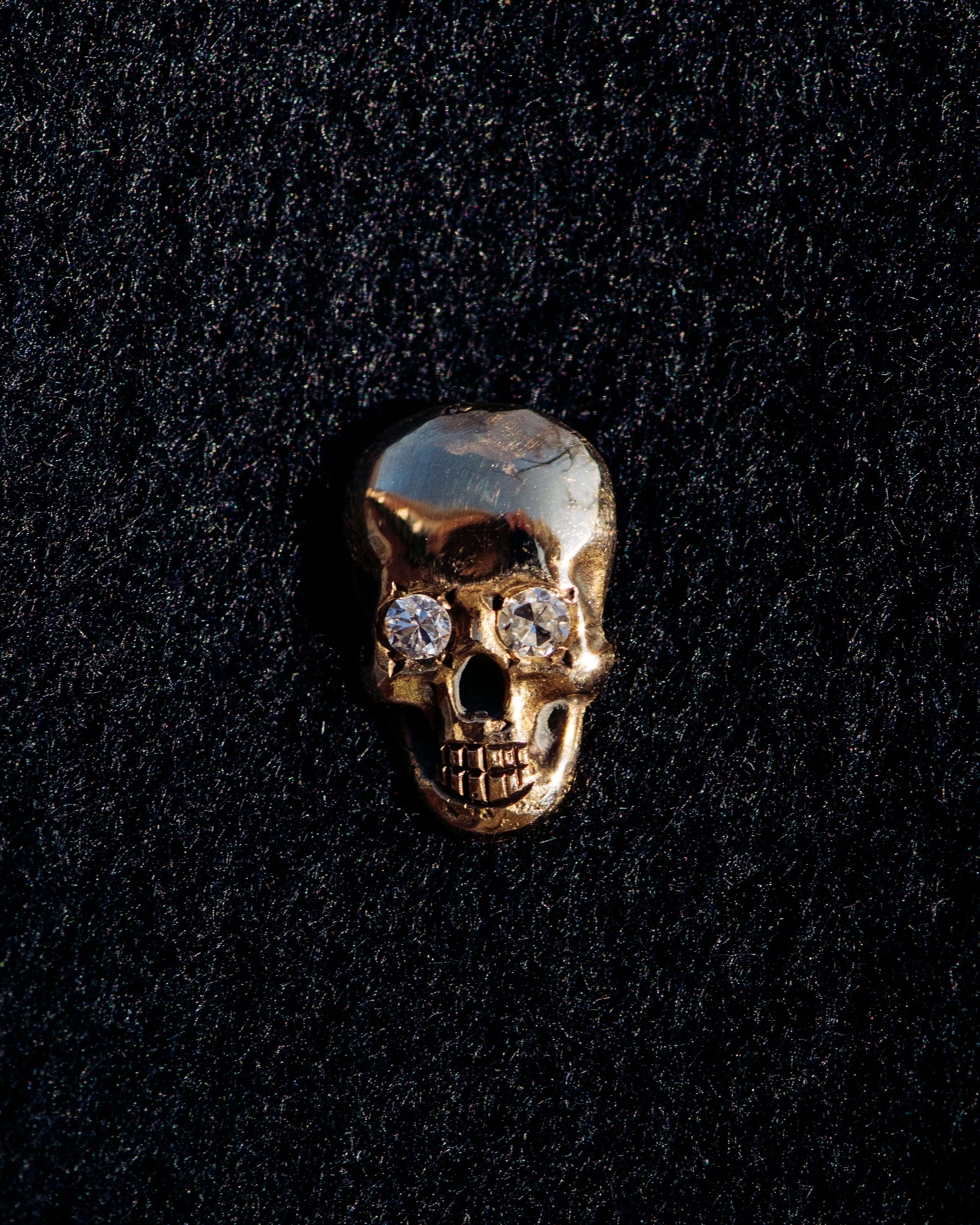 Gold Skull Stick Pin with Diamond Eyes