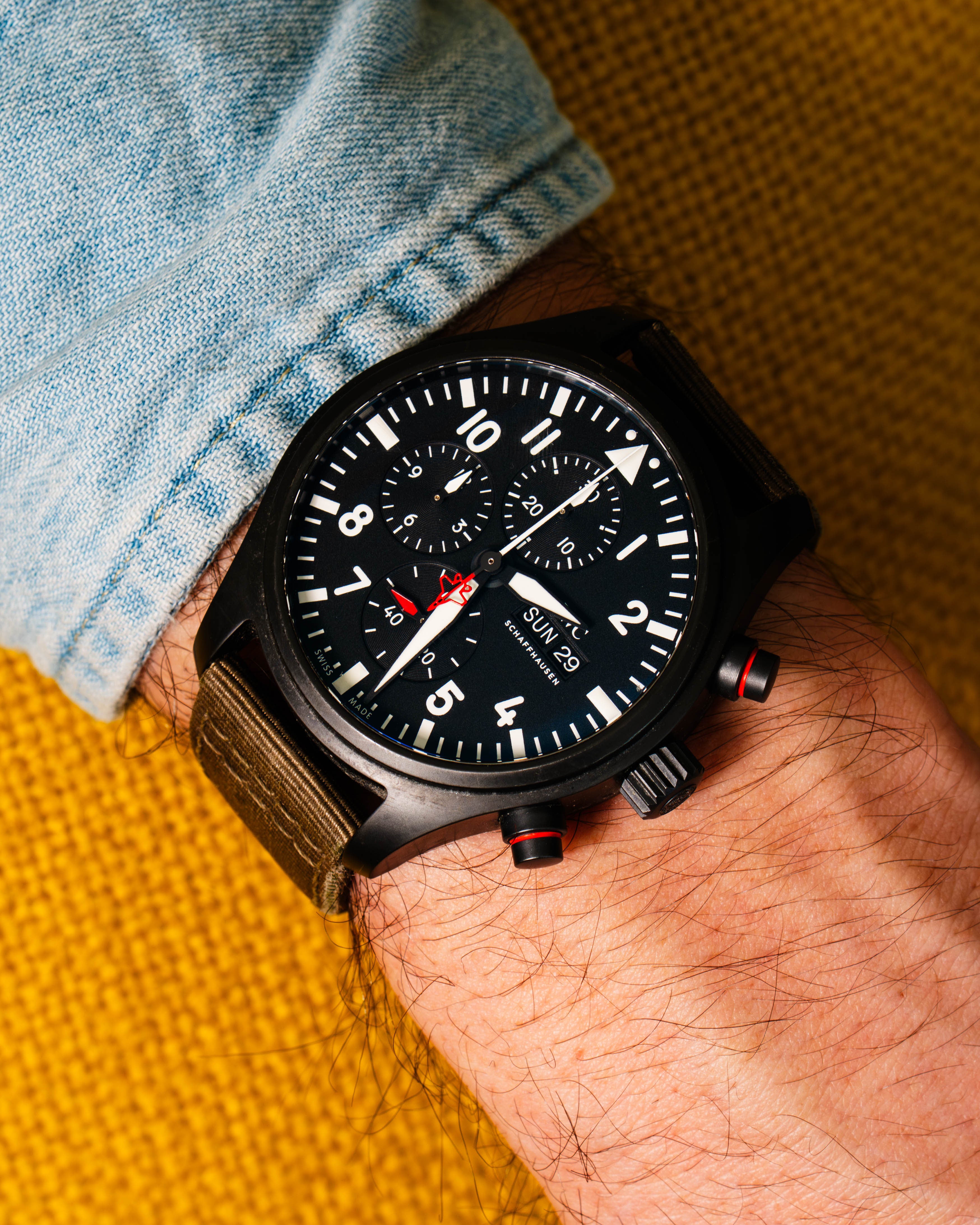 IWC Pilot Chronograph Top Gun IW389104 in Black Ceramic on Strap and Buckle