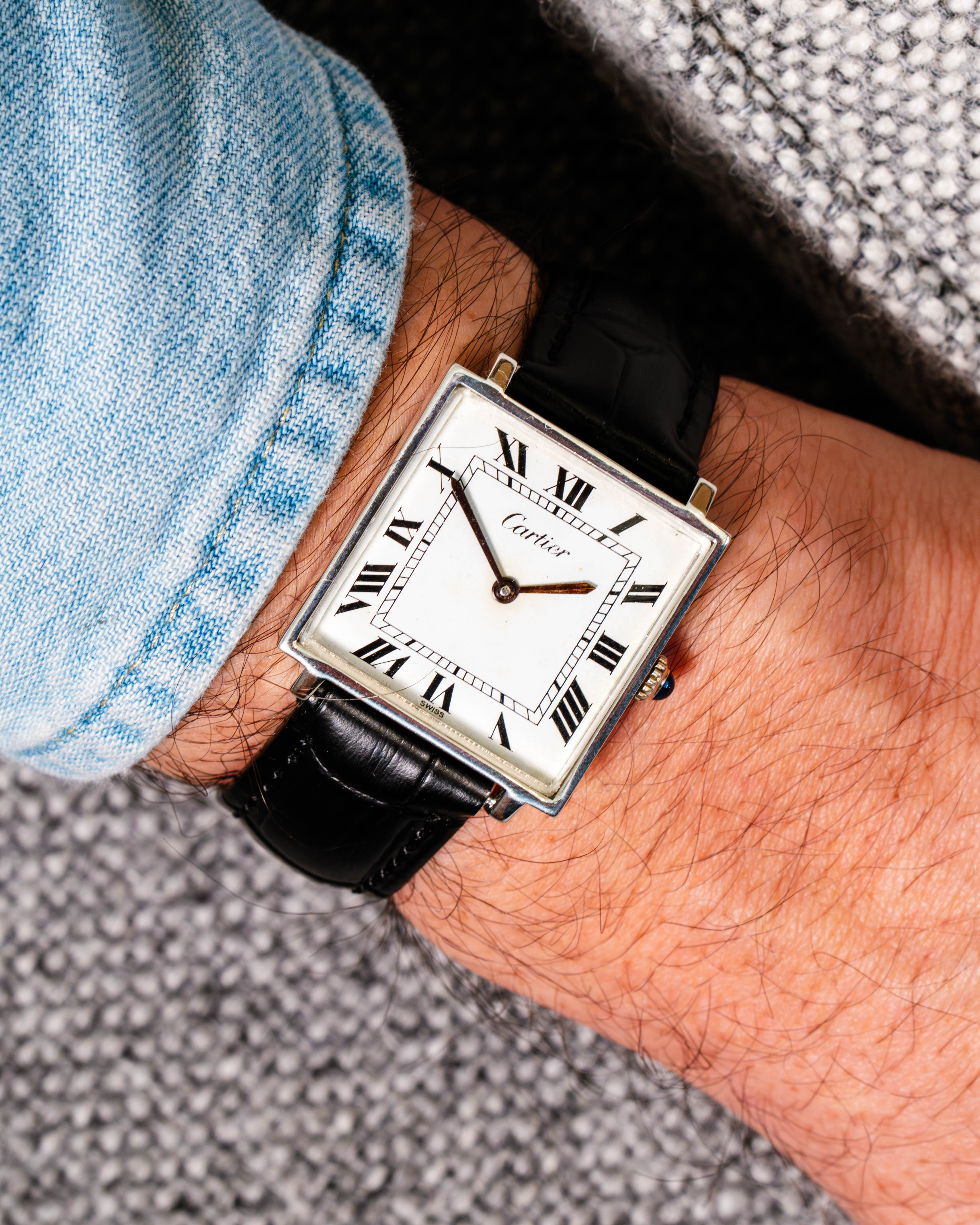 Cartier Square Mechanical Pre-Must in Sterling Silver Case on Leather Strap and Buckle