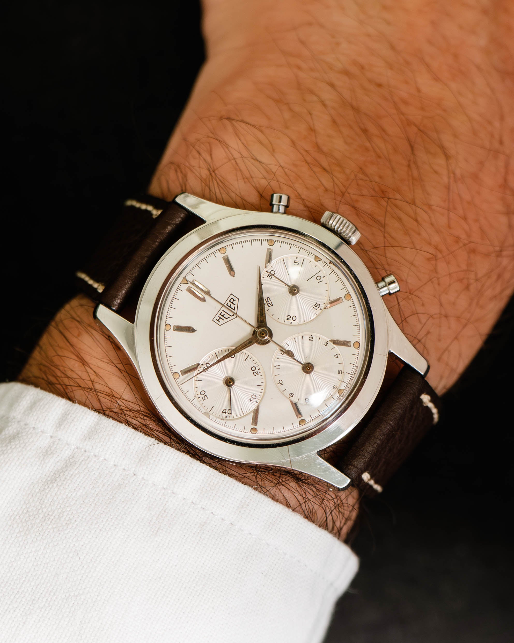 Heuer Pre-Carrera Big Eyes Chronograph with Luminous Hands and Dial on Leather Strap and Buckle