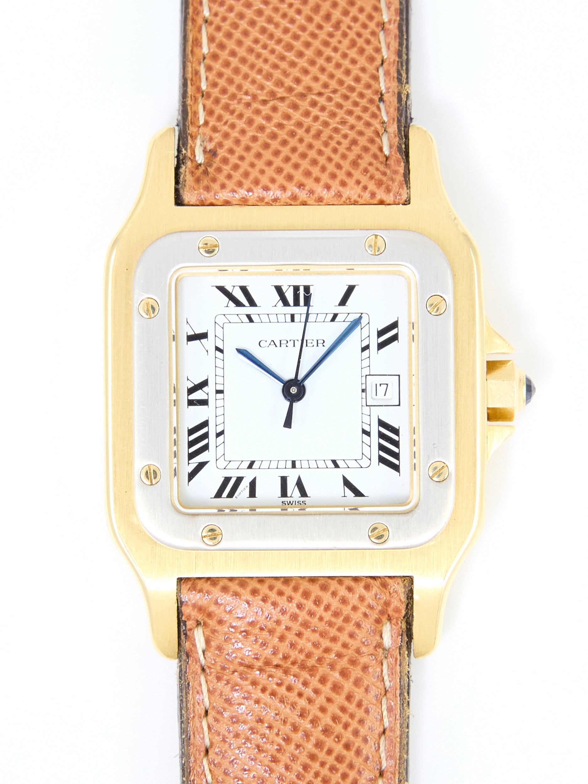 Cartier Santos Carree 2960 "Deux Ors" 2960 in White and Yellow Gold on Leather Strap