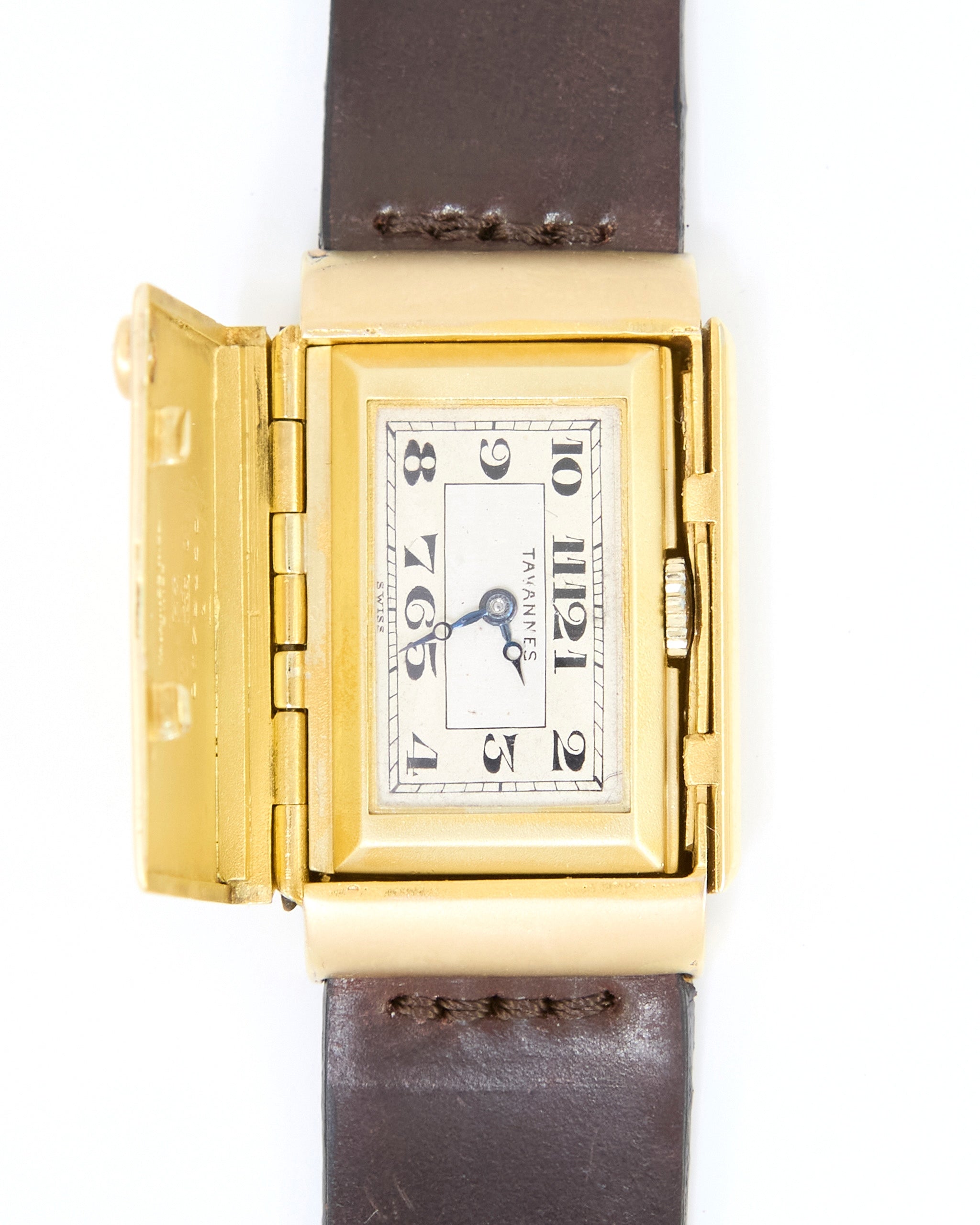 Tavannes Hidden Watch in Yellow Gold Case on Leather Strap