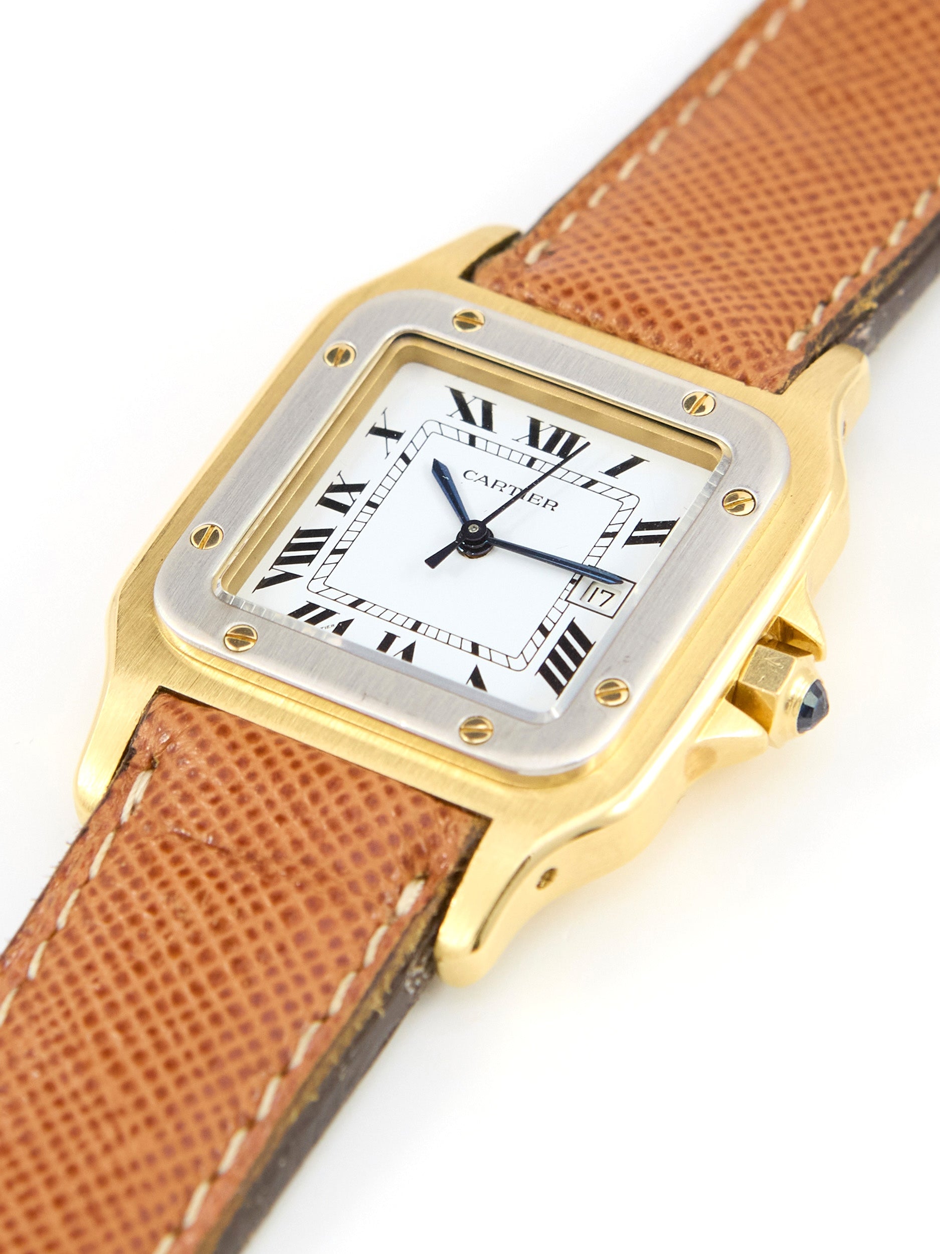 Cartier Santos Carree 2960 "Deux Ors" 2960 in White and Yellow Gold on Leather Strap