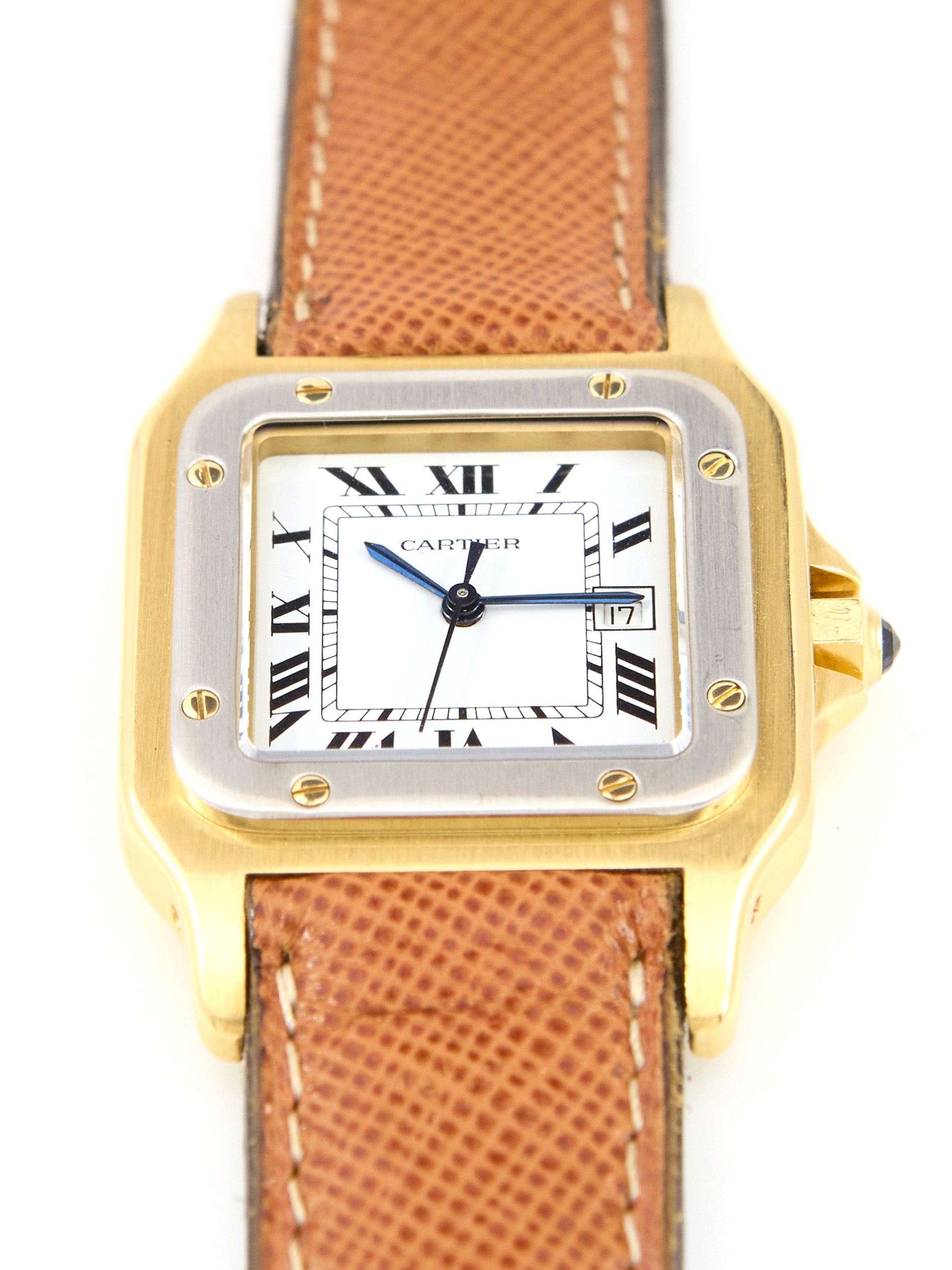 Cartier Santos Carree 2960 "Deux Ors" 2960 in White and Yellow Gold on Leather Strap