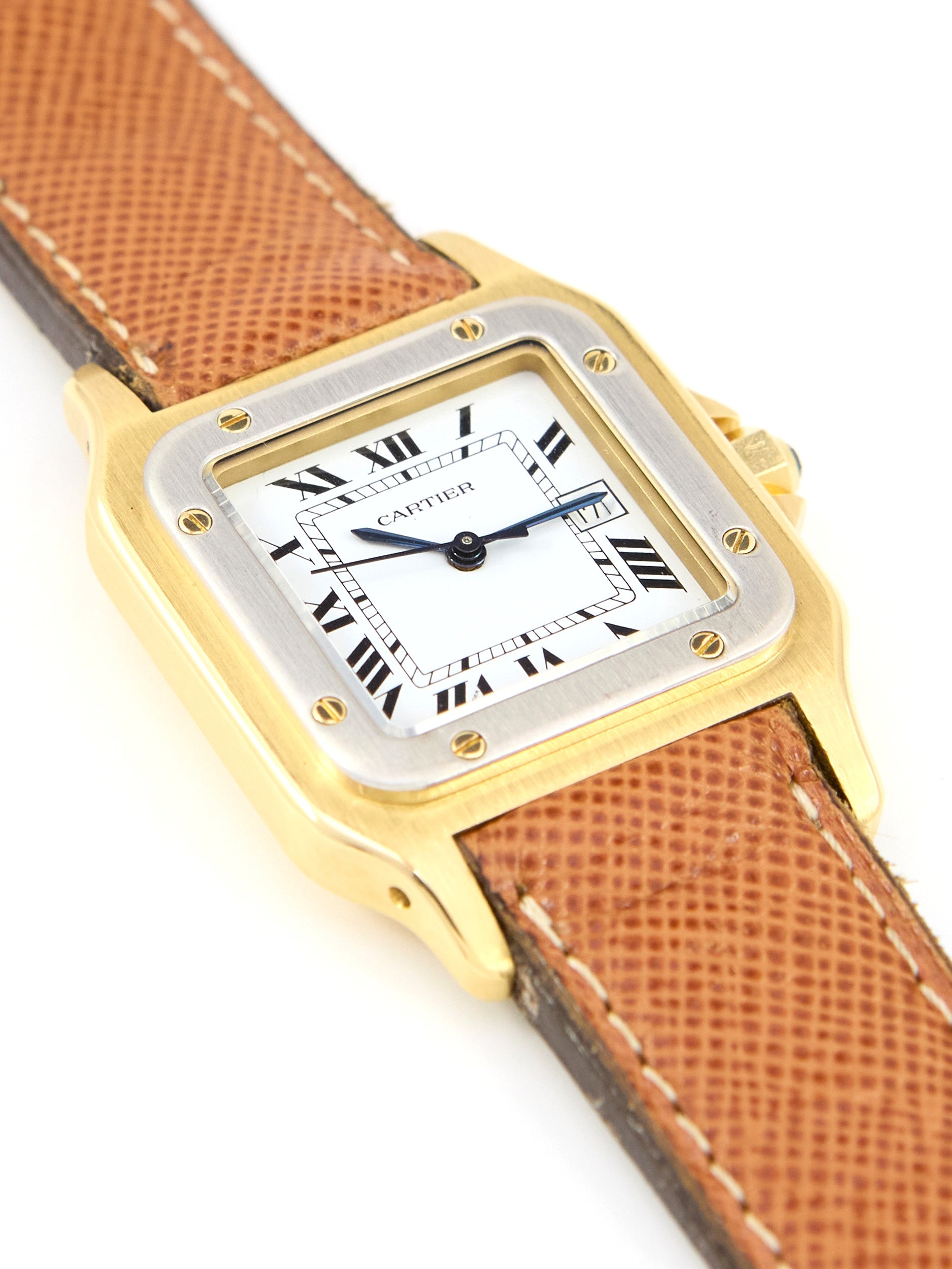 Cartier Santos Carree 2960 "Deux Ors" 2960 in White and Yellow Gold on Leather Strap