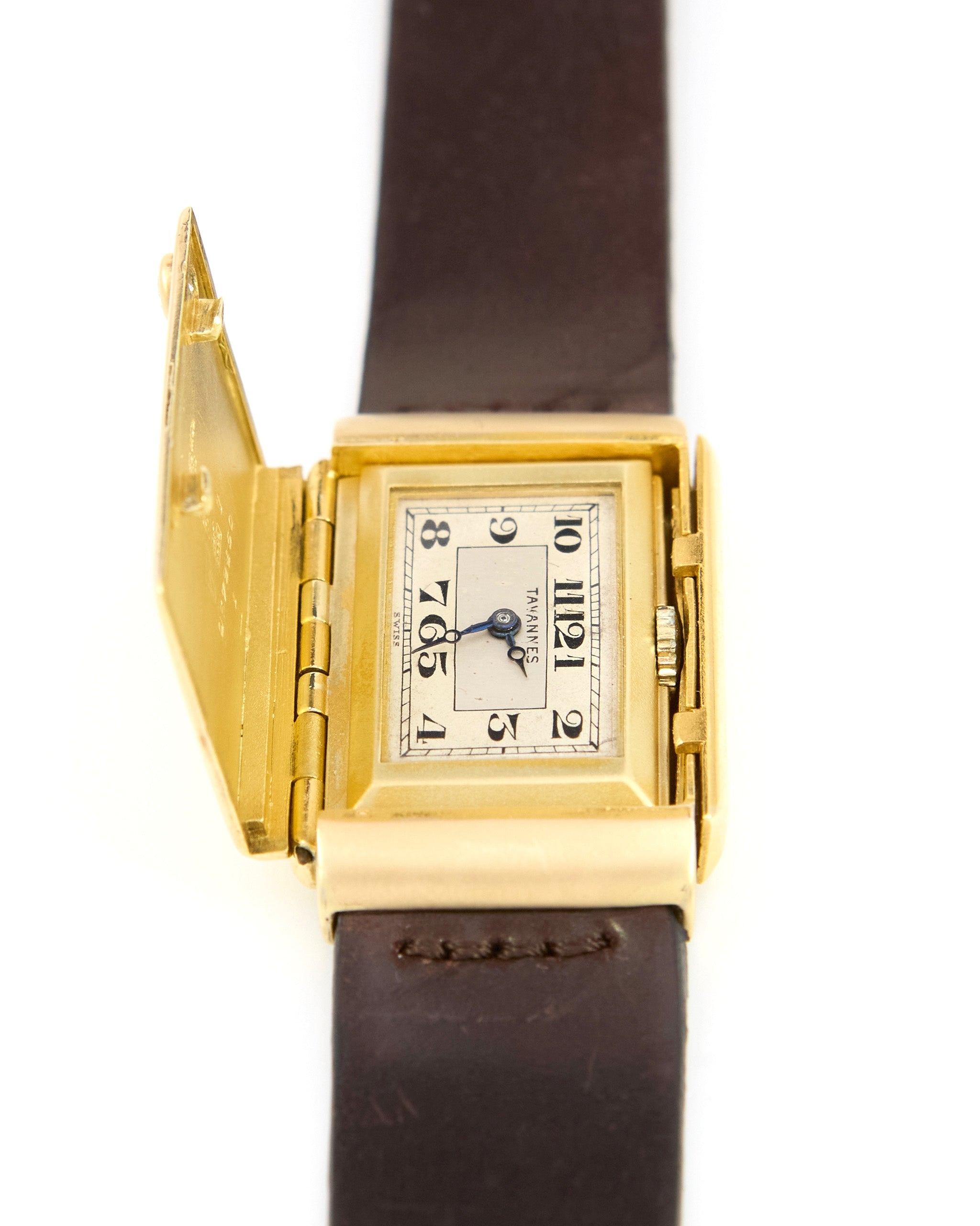 Tavannes Hidden Watch in Yellow Gold Case on Leather Strap
