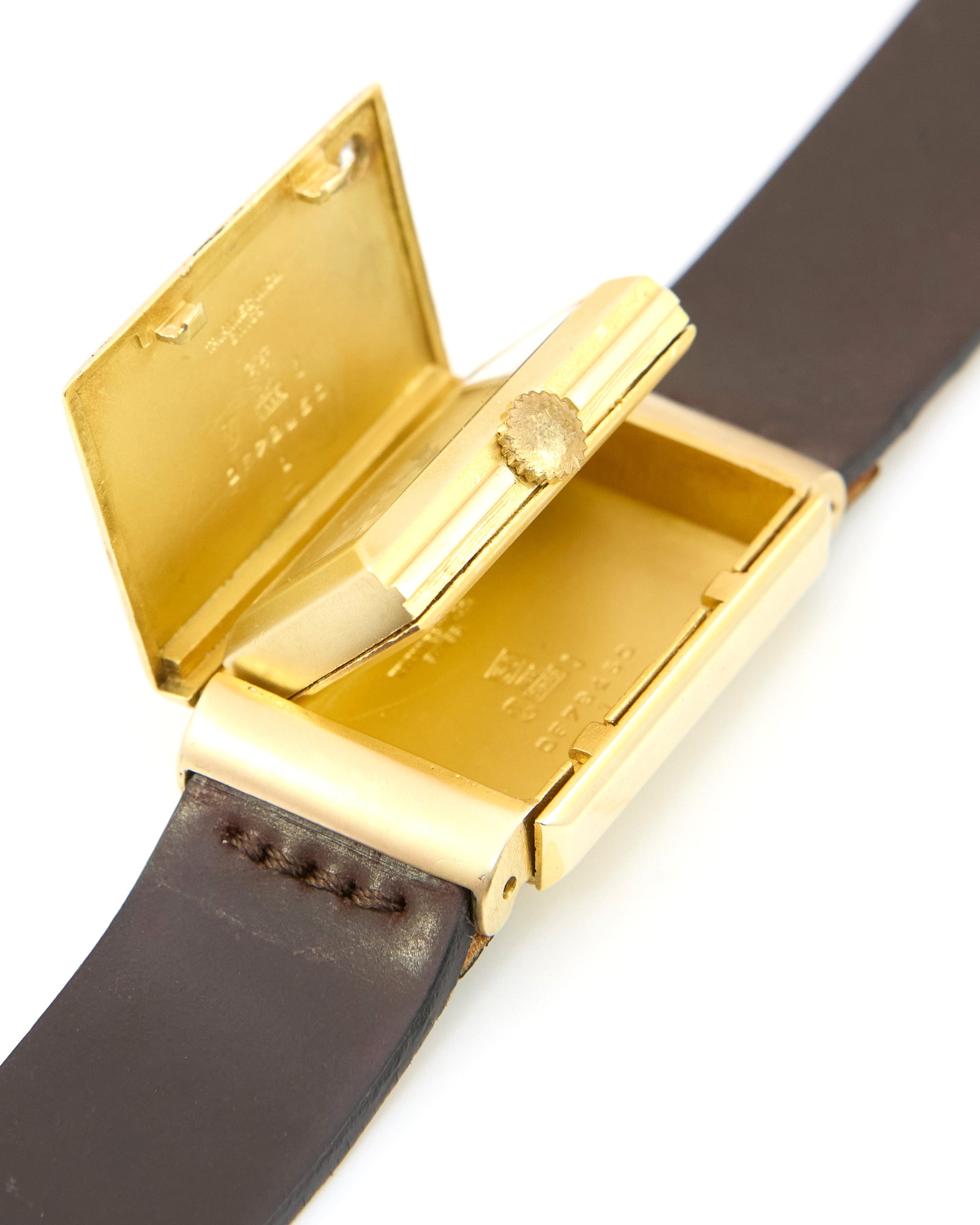Tavannes Hidden Watch in Yellow Gold Case on Leather Strap