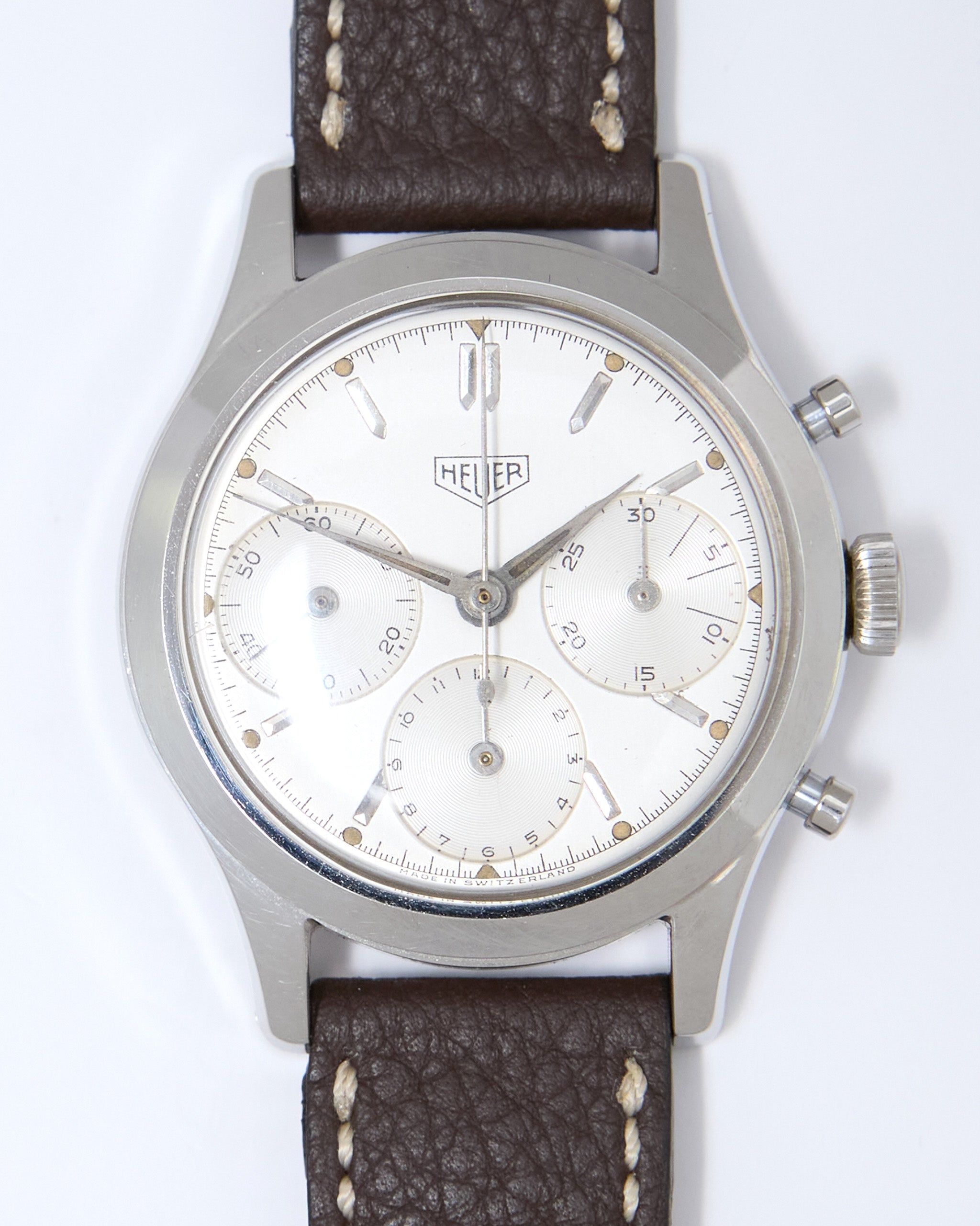 Heuer Pre-Carrera Big Eyes Chronograph with Luminous Hands and Dial on Leather Strap and Buckle