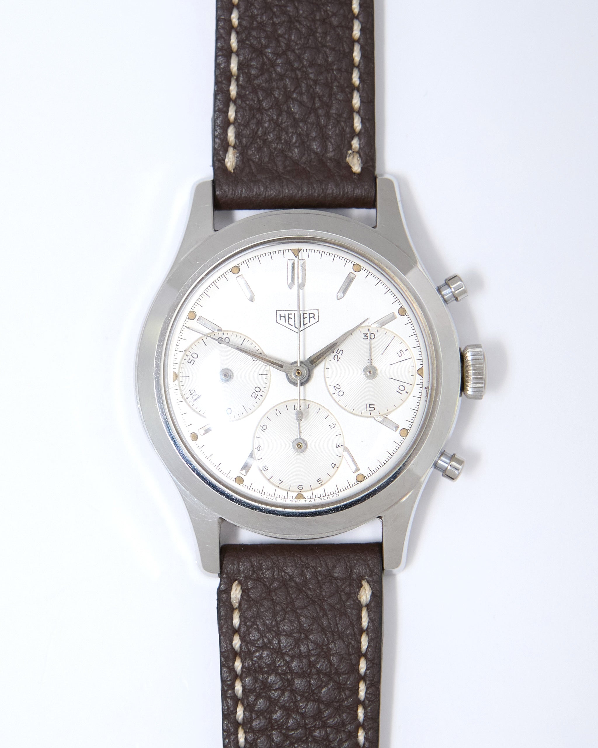 Heuer Pre-Carrera Big Eyes Chronograph with Luminous Hands and Dial on Leather Strap and Buckle