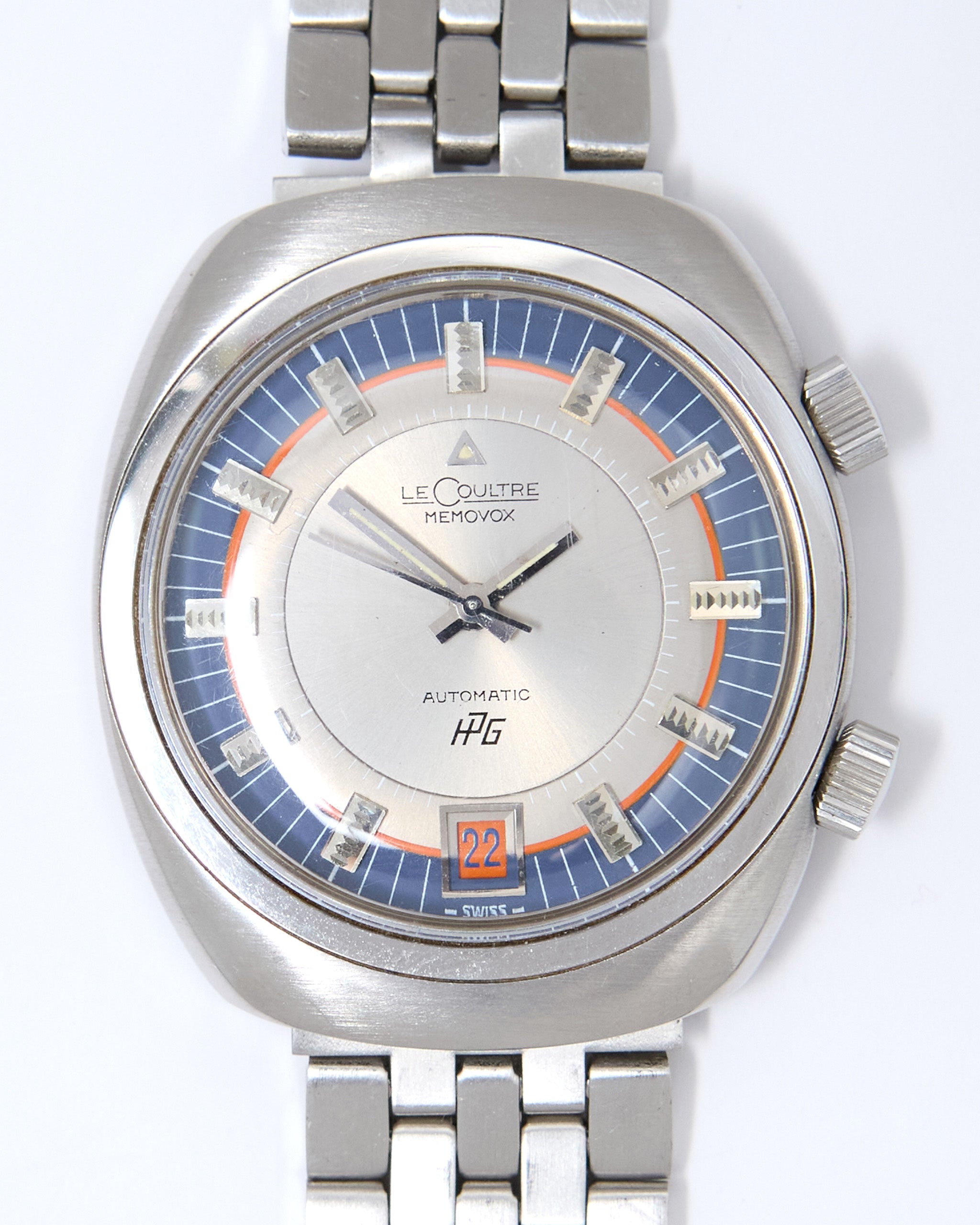 Jaeger-LeCoultre Memovox HPG Alarm 916 Tonneau with Tri Color Dial in Steel Case and Bracelet