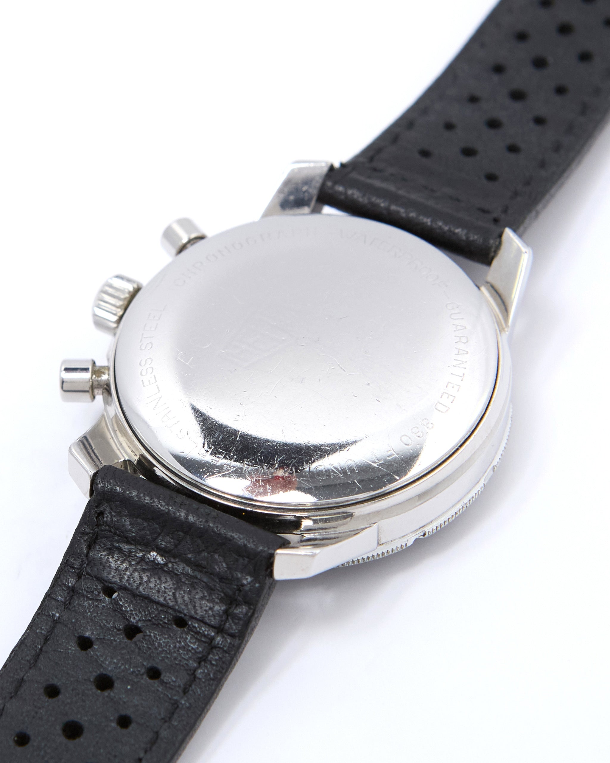 Heuer Autavia Chronograph 7763 Faded Black Bezel in Steel Case on Leather Strap with Heuer Buckle