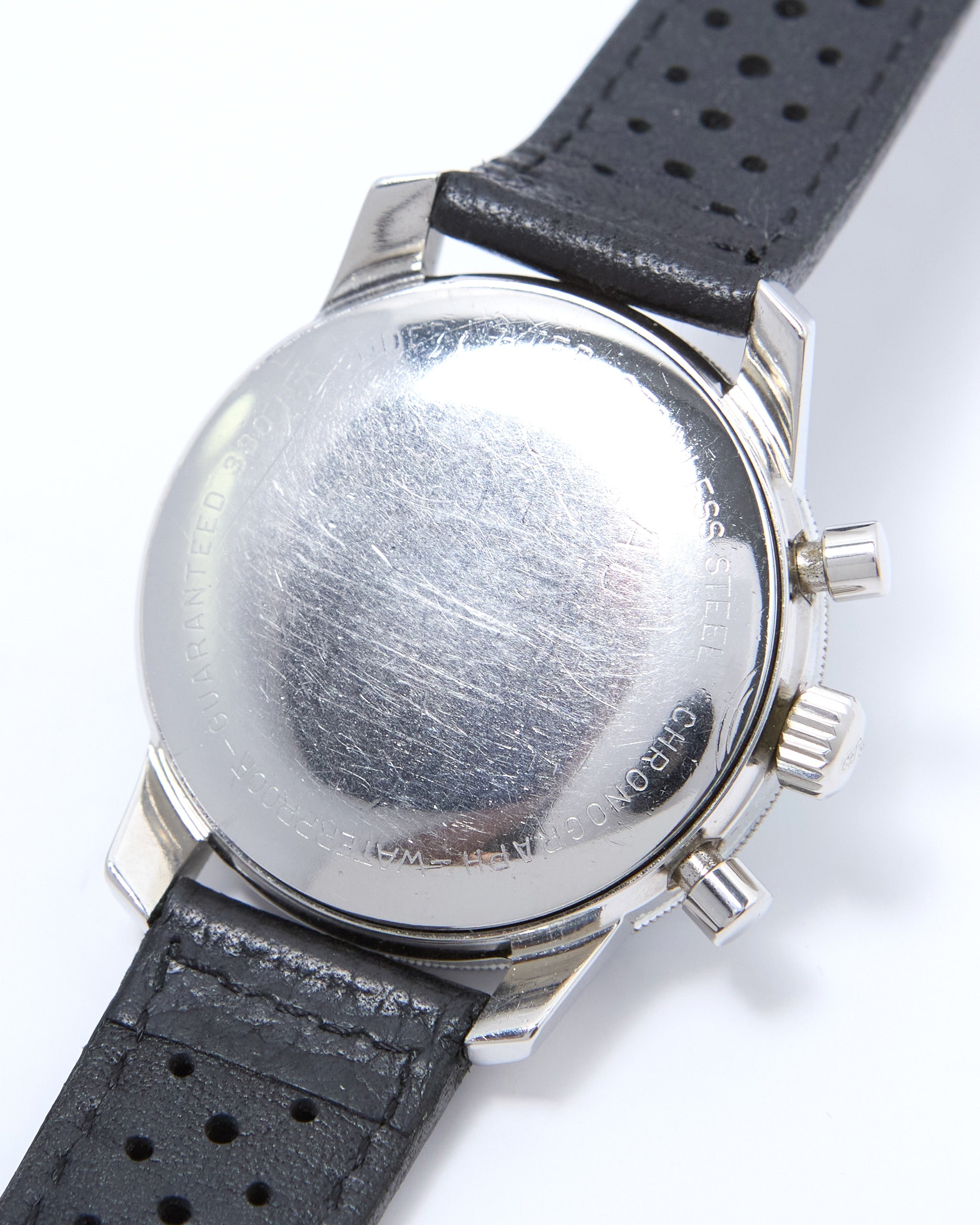 Heuer Autavia Chronograph 7763 Faded Black Bezel in Steel Case on Leather Strap with Heuer Buckle