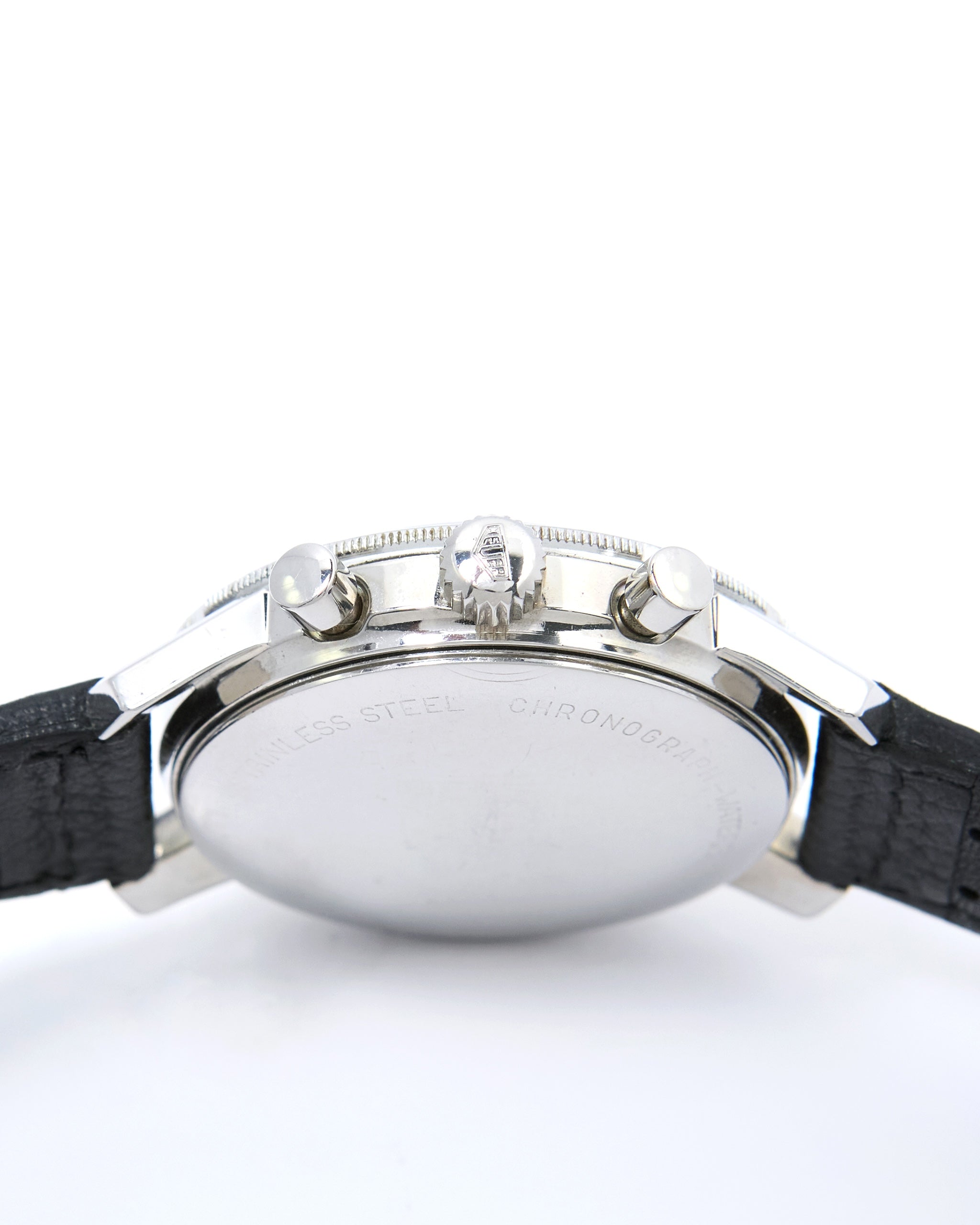 Heuer Autavia Chronograph 7763 Faded Black Bezel in Steel Case on Leather Strap with Heuer Buckle