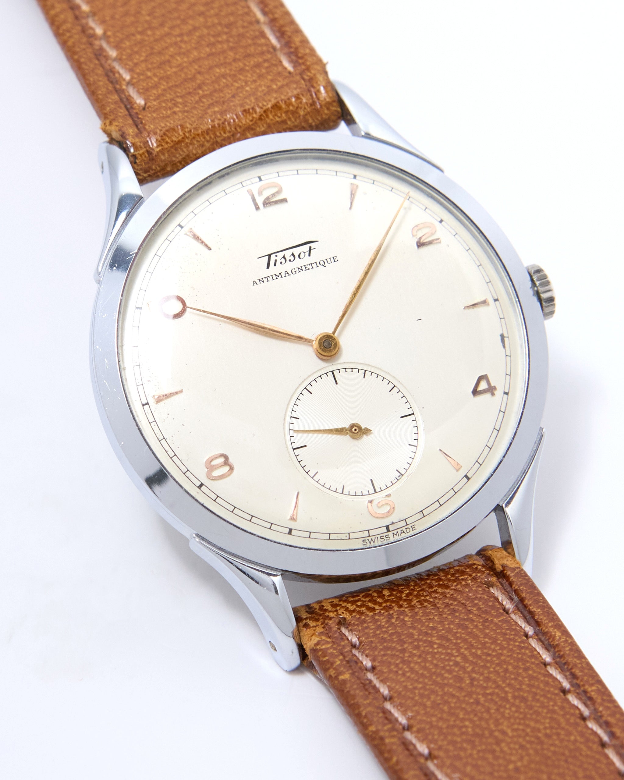 Tissot Antimagnetique 6721-4 Oversized Steel Case on Leather Strap with Original Buckle