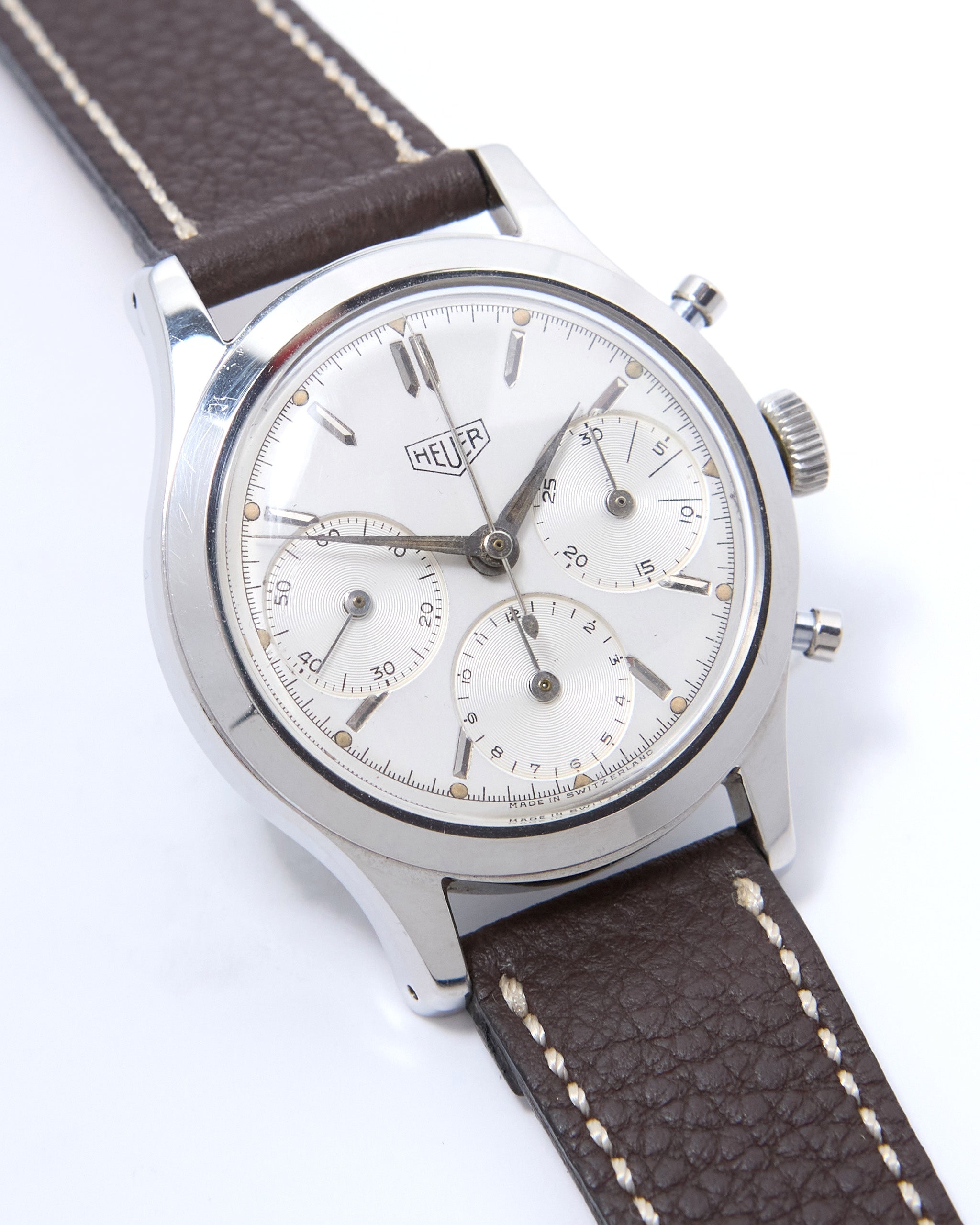 Heuer Pre-Carrera Big Eyes Chronograph with Luminous Hands and Dial on Leather Strap and Buckle