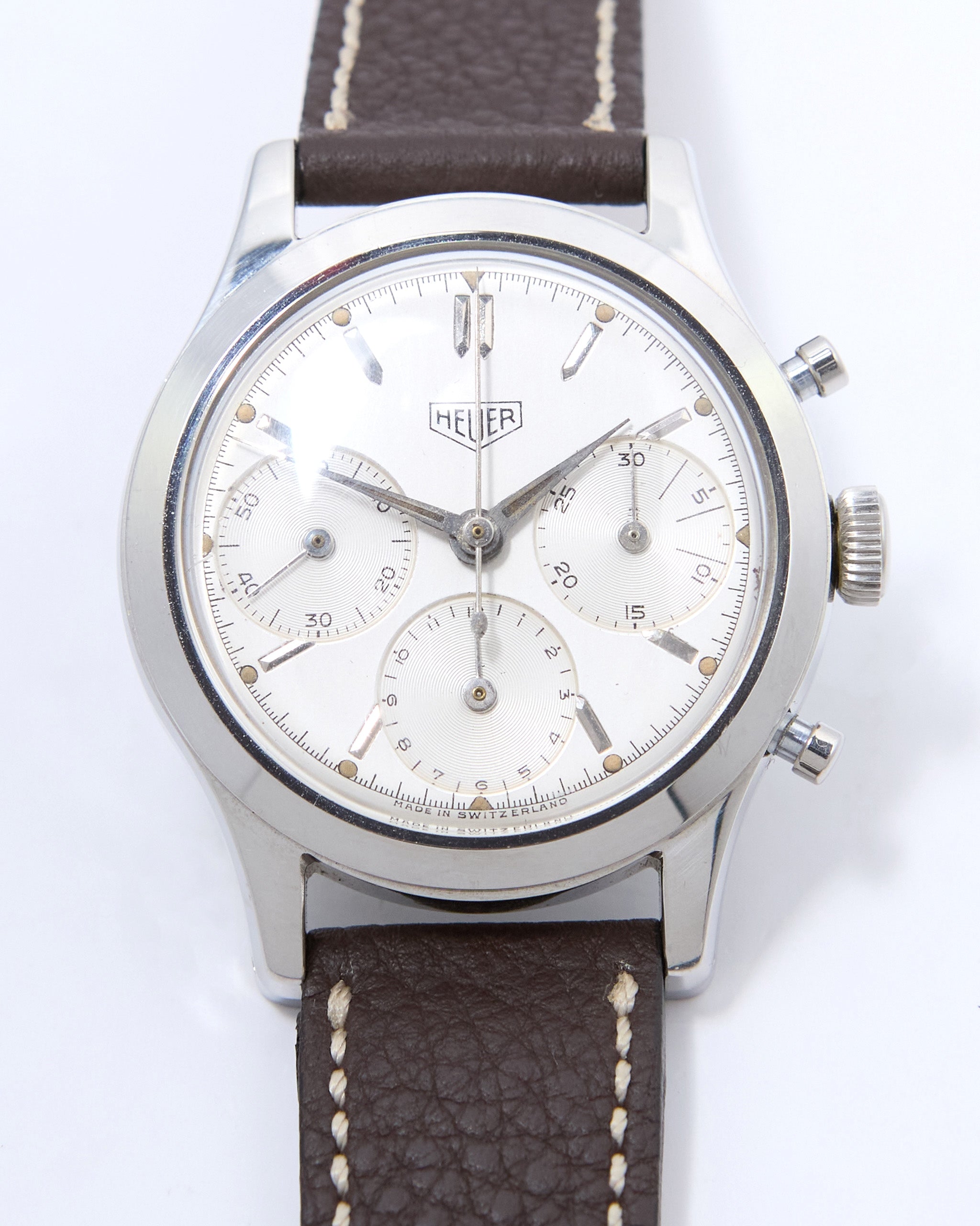 Heuer Pre-Carrera Big Eyes Chronograph with Luminous Hands and Dial on Leather Strap and Buckle