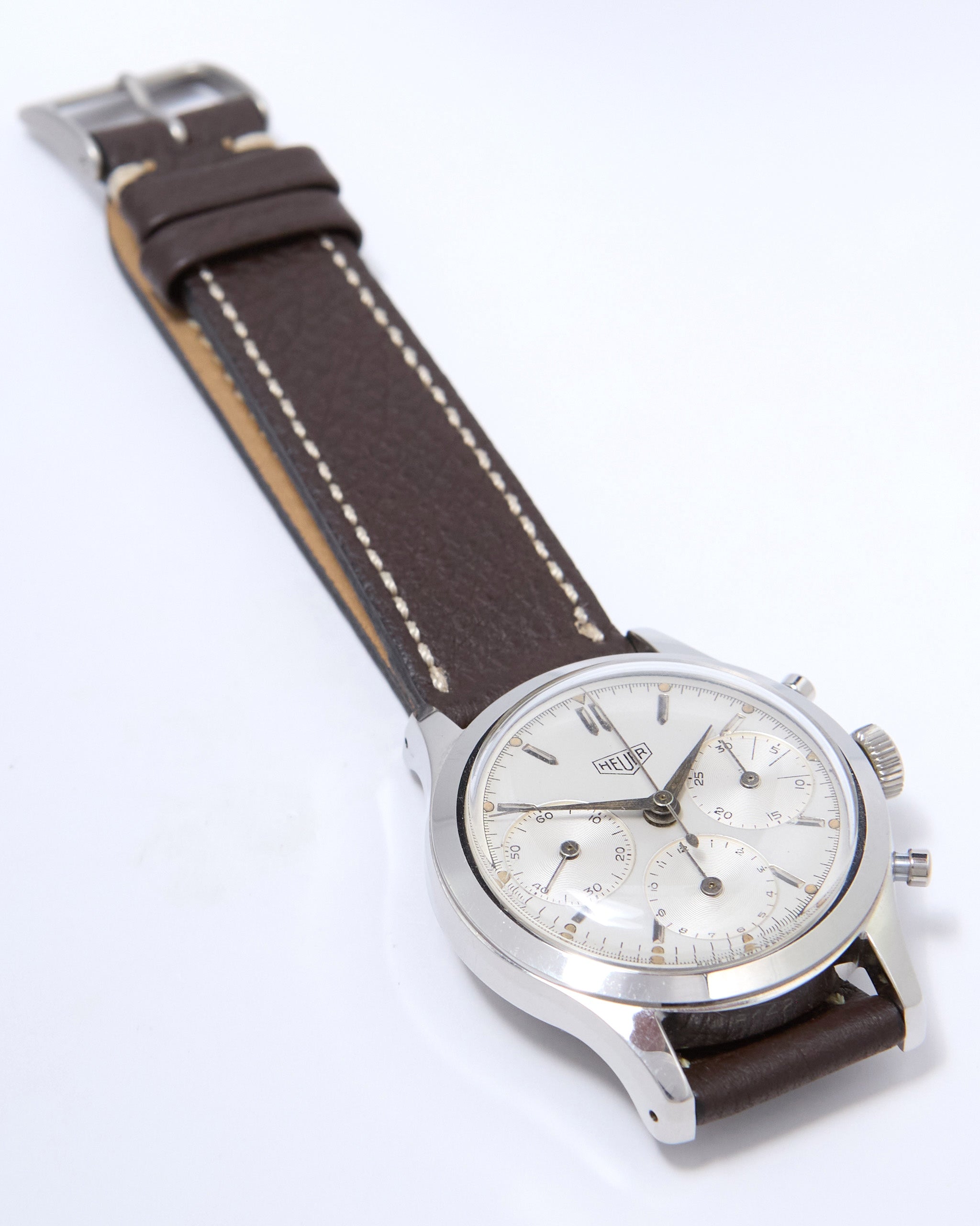 Heuer Pre-Carrera Big Eyes Chronograph with Luminous Hands and Dial on Leather Strap and Buckle