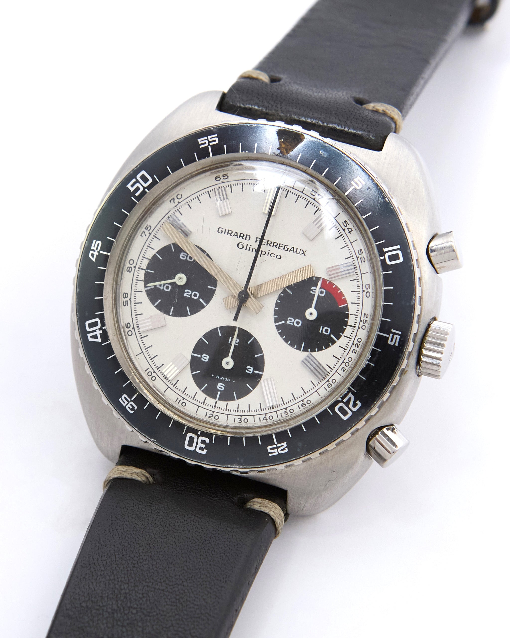 Girard Perregaux Olimpico Chronograph 9238 Manual in Steel Case with Leather Strap and Buckle