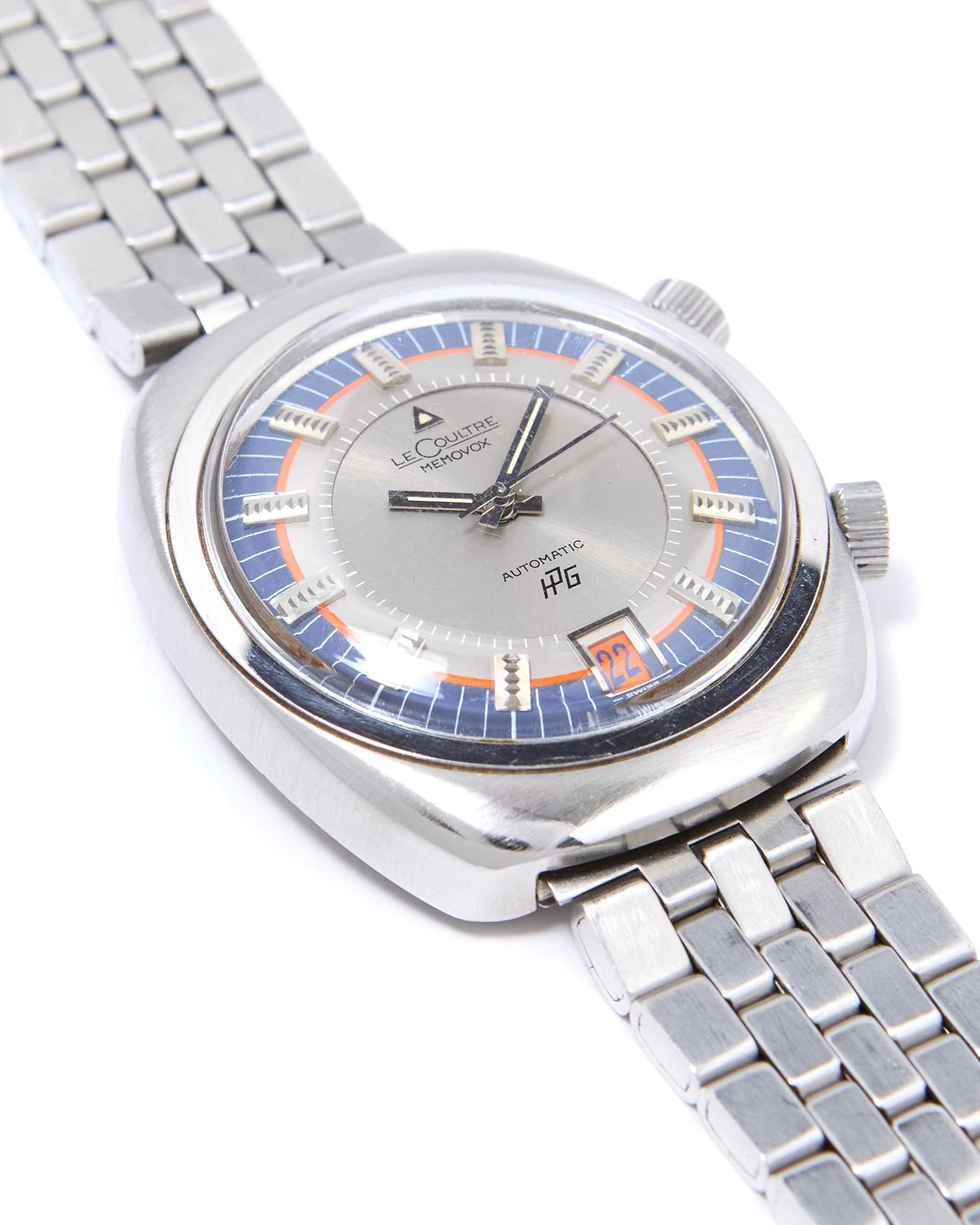 Jaeger-LeCoultre Memovox HPG Alarm 916 Tonneau with Tri Color Dial in Steel Case and Bracelet