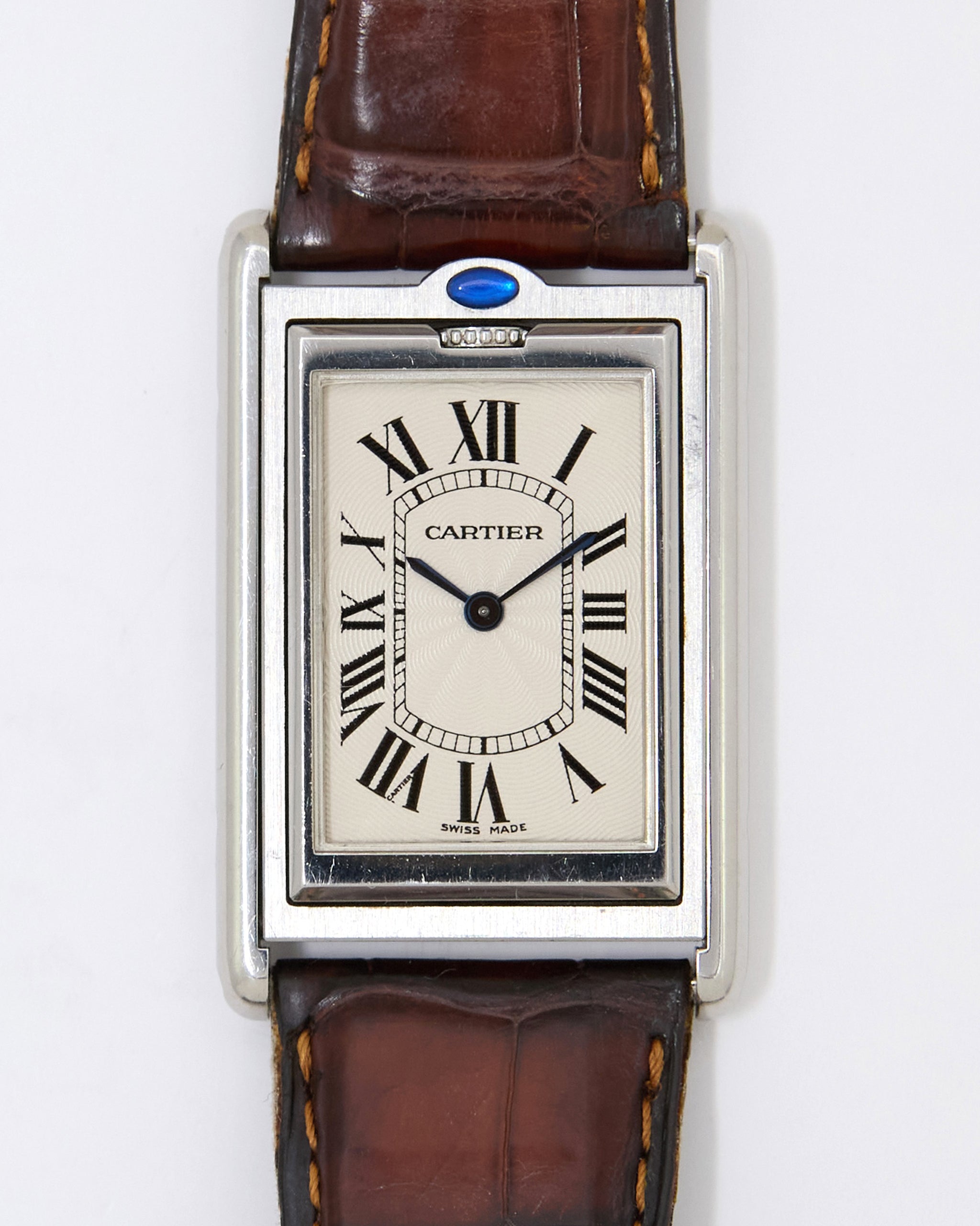 Cartier Tank Basculante 2390 Large Mechanical in Steel Case with Cartier Leather Strap and Cartier Deployant