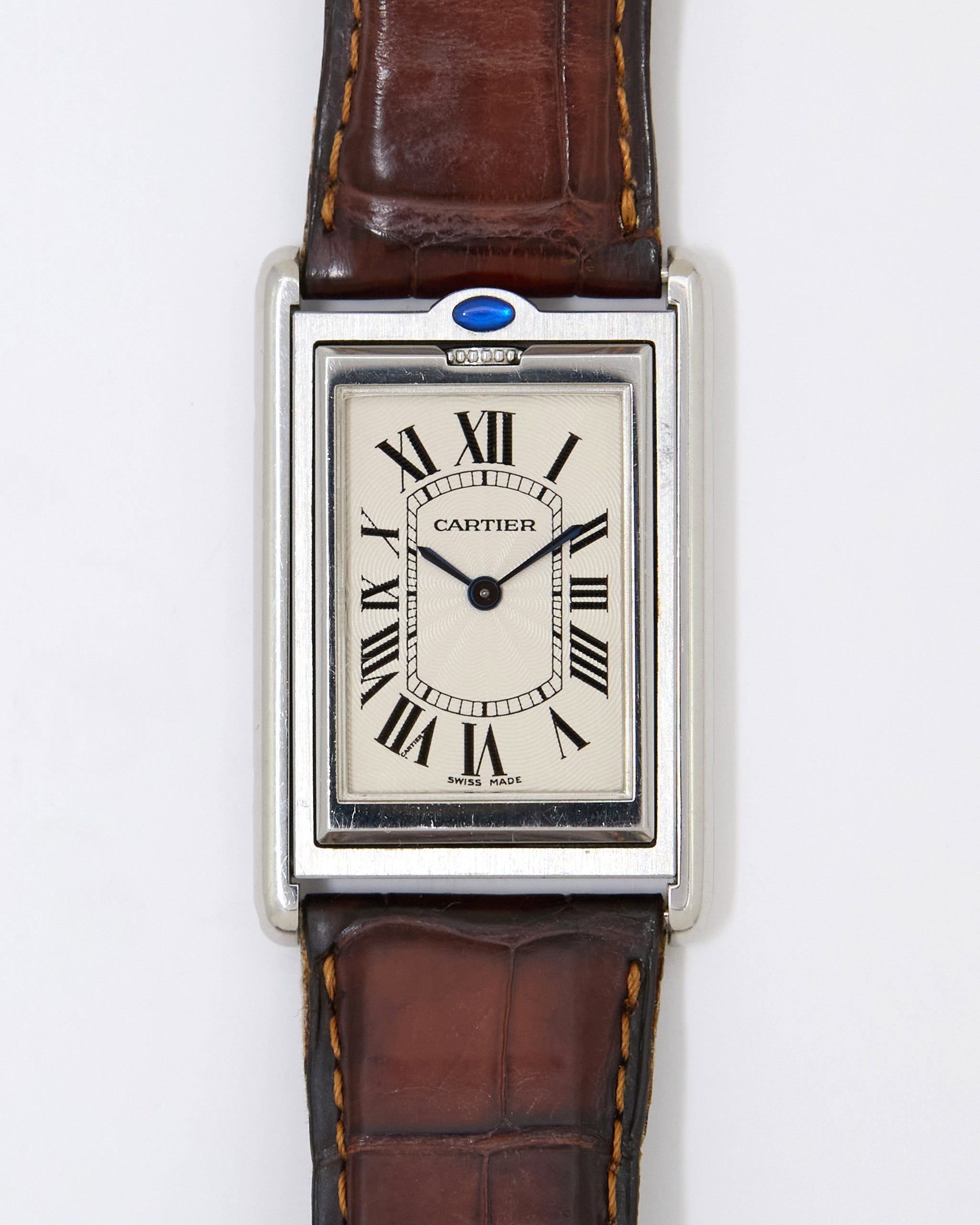 Cartier Tank Basculante 2390 Large Mechanical in Steel Case with Cartier Leather Strap and Cartier Deployant