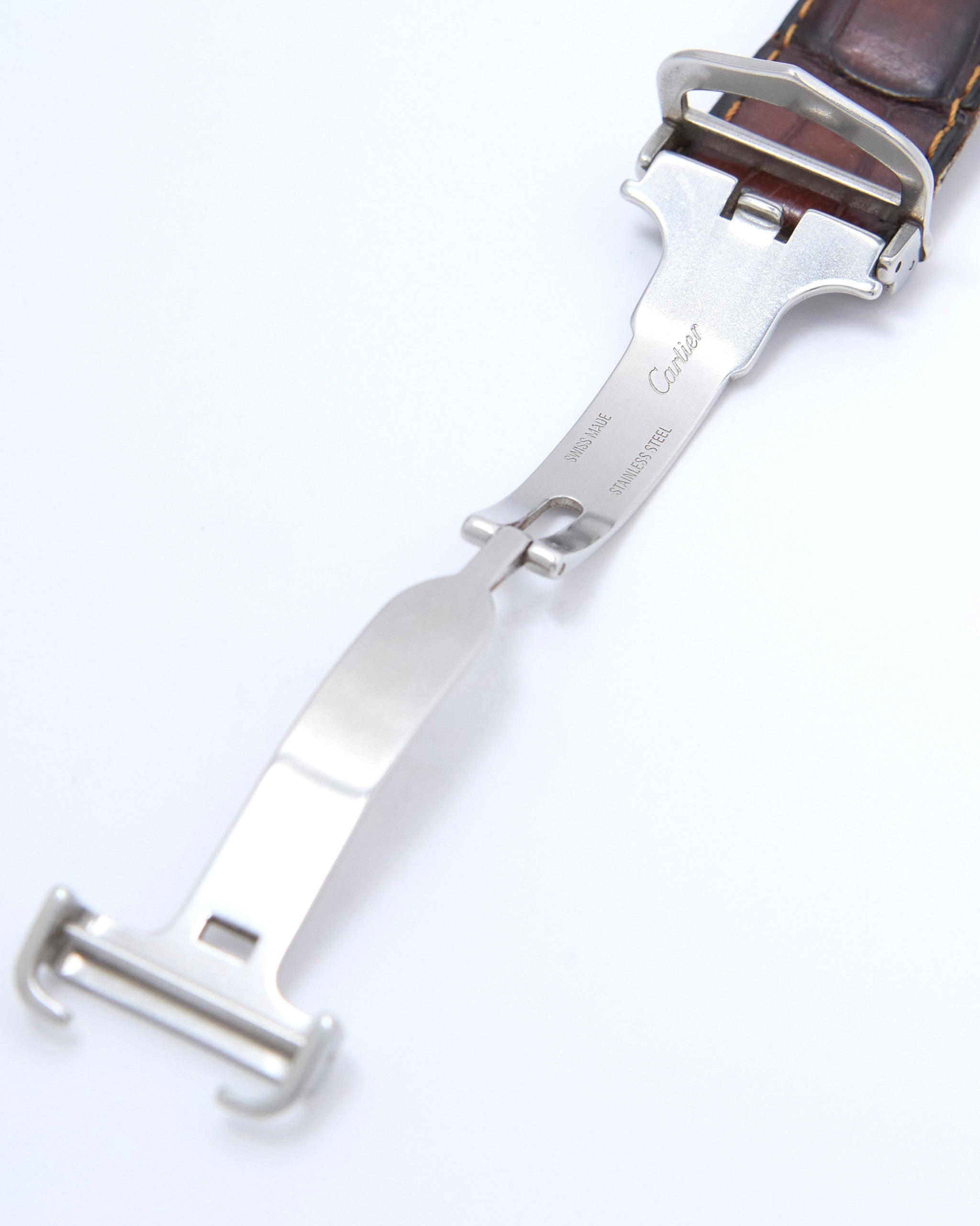 Cartier Tank Basculante 2390 Large Mechanical in Steel Case with Cartier Leather Strap and Cartier Deployant