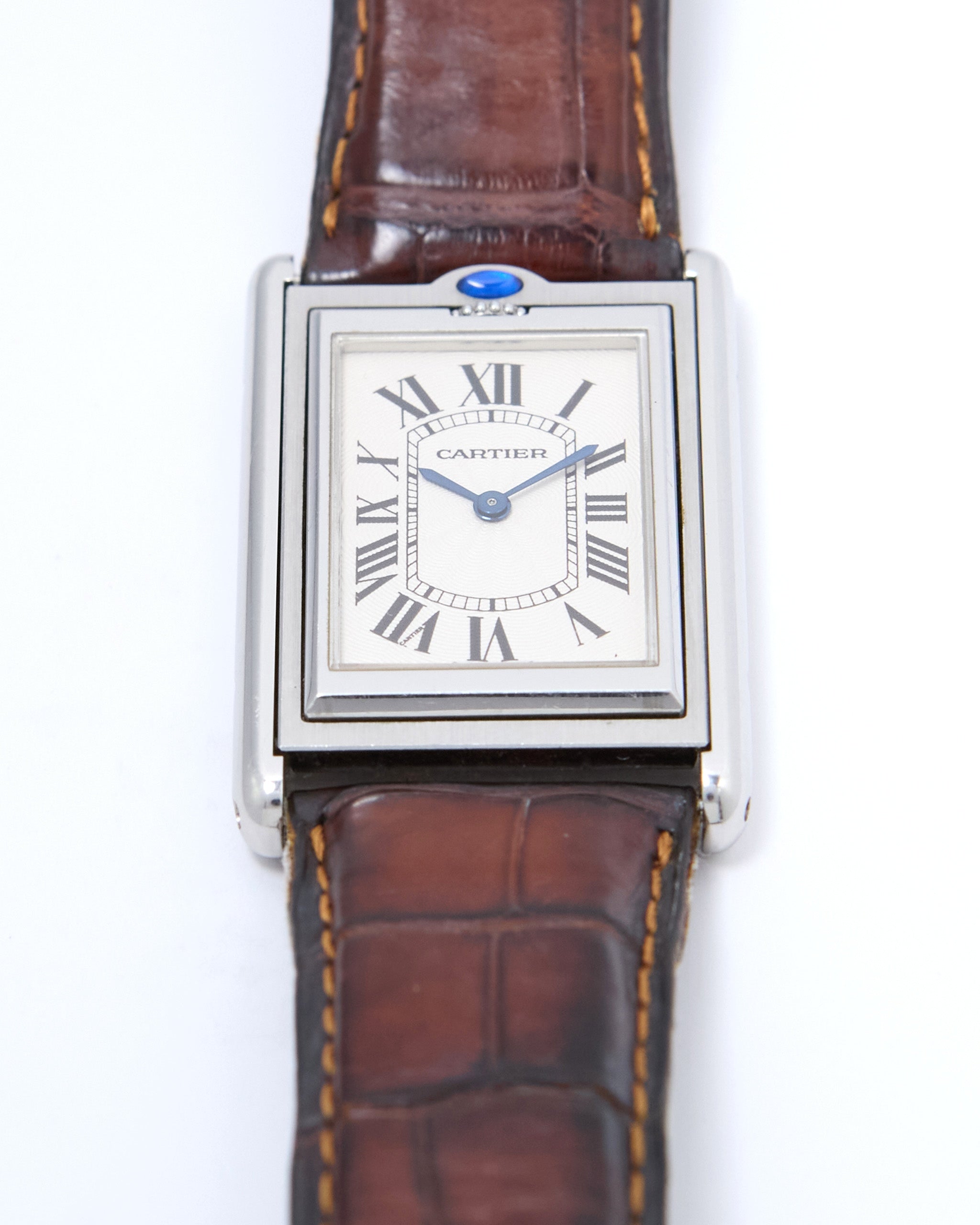 Cartier Tank Basculante 2390 Large Mechanical in Steel Case with Cartier Leather Strap and Cartier Deployant
