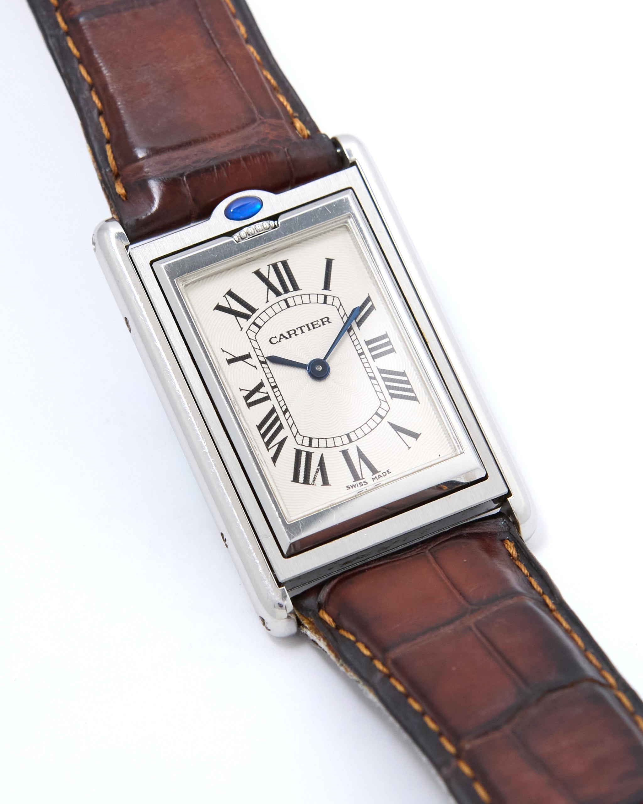 Cartier Tank Basculante 2390 Large Mechanical in Steel Case with Cartier Leather Strap and Cartier Deployant