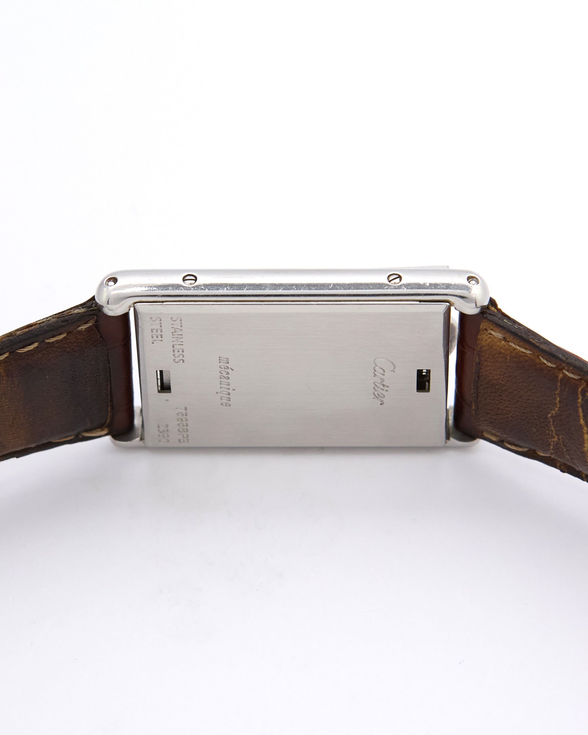 Cartier Tank Basculante 2390 Large Mechanical in Steel Case with Cartier Leather Strap and Cartier Deployant