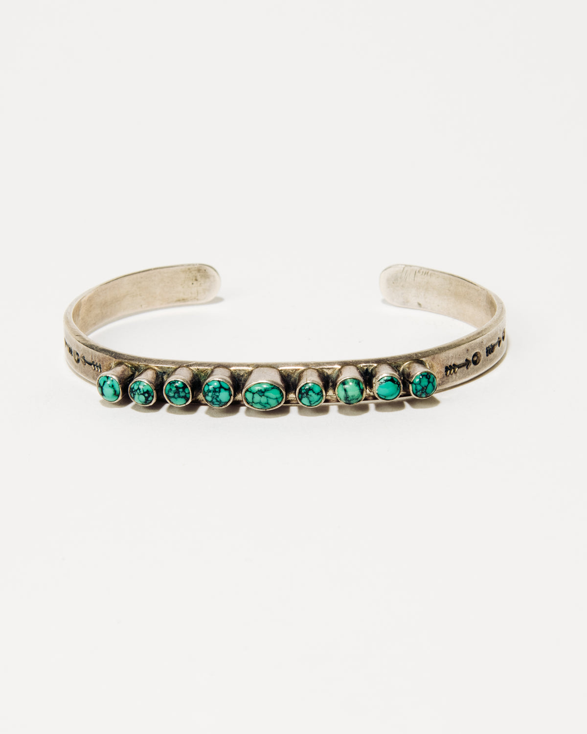 Bobby Apachito Navajo Stamped Sterling Silver and Turquoise Bracelet, c. 1980s–90s, Size 6.5