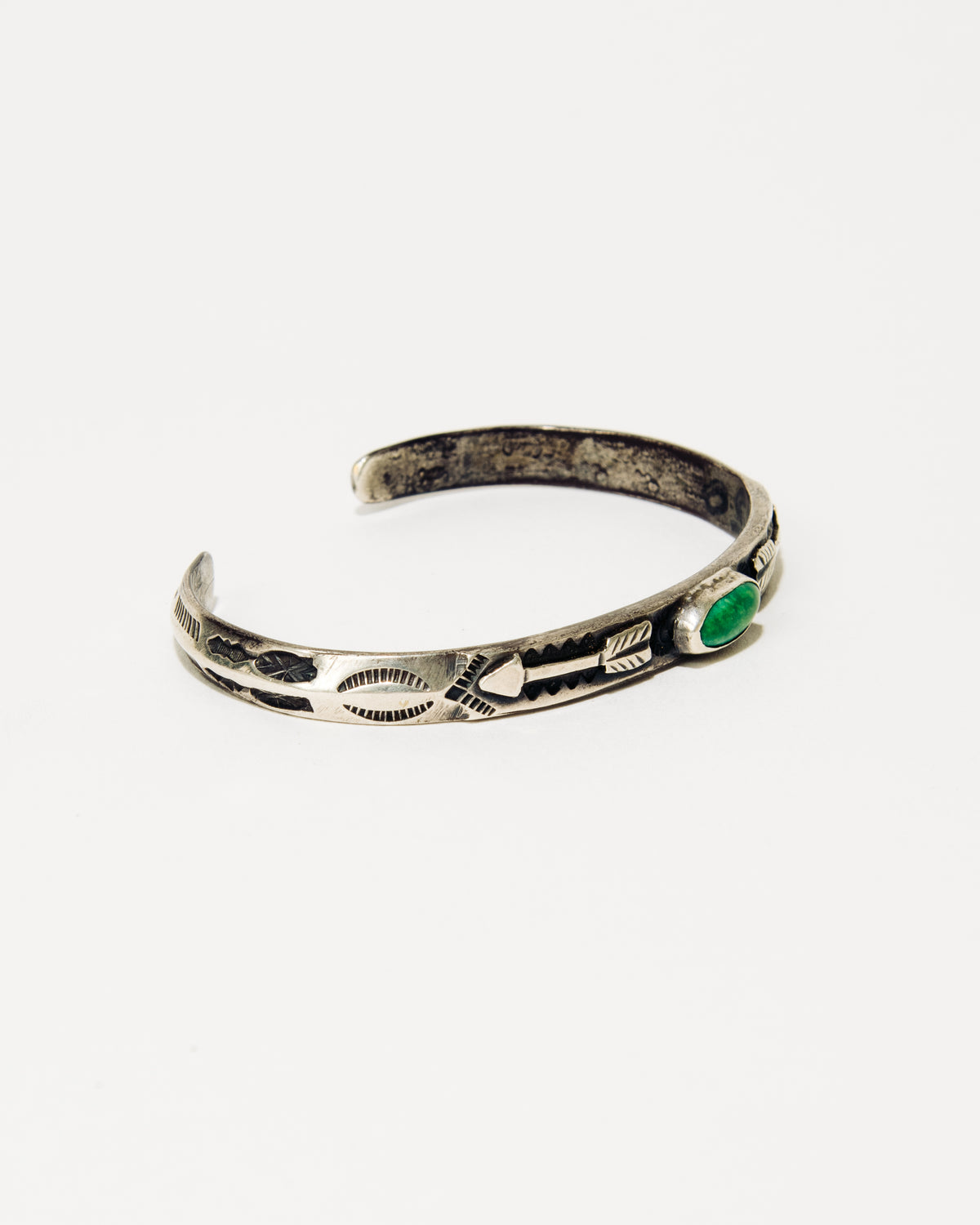 Flat Top Bangle with Arrow Stamping and Oval Turquoise Stone
