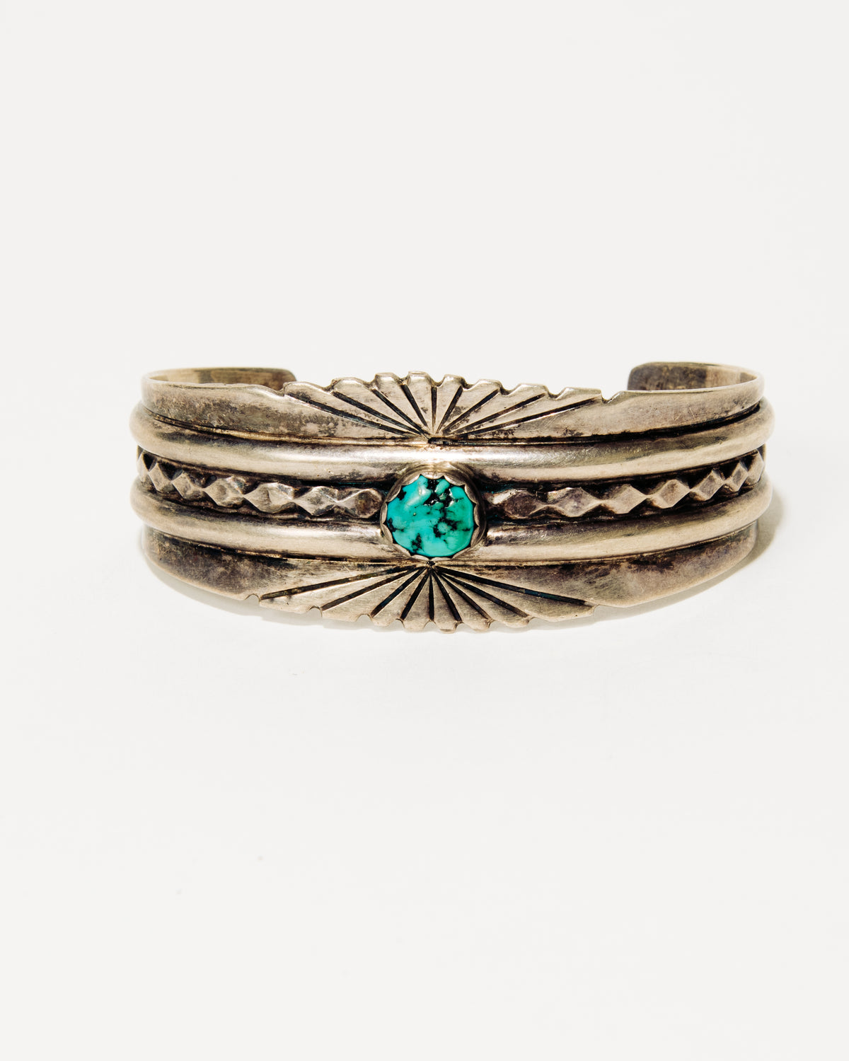 Wide Sterling Silver Cuff with Turquoise Accent