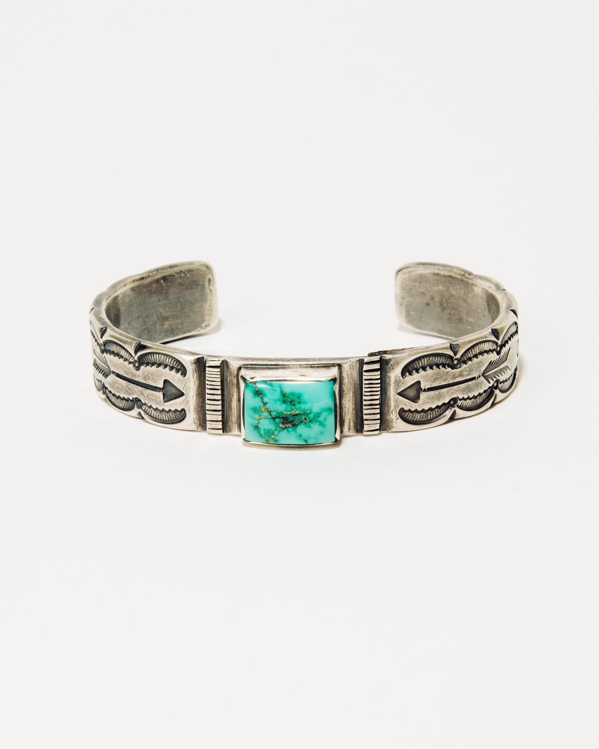 Rio Tufa Cast and Stamped Sterling Silver Stacker Bracelet with Fox Turquoise