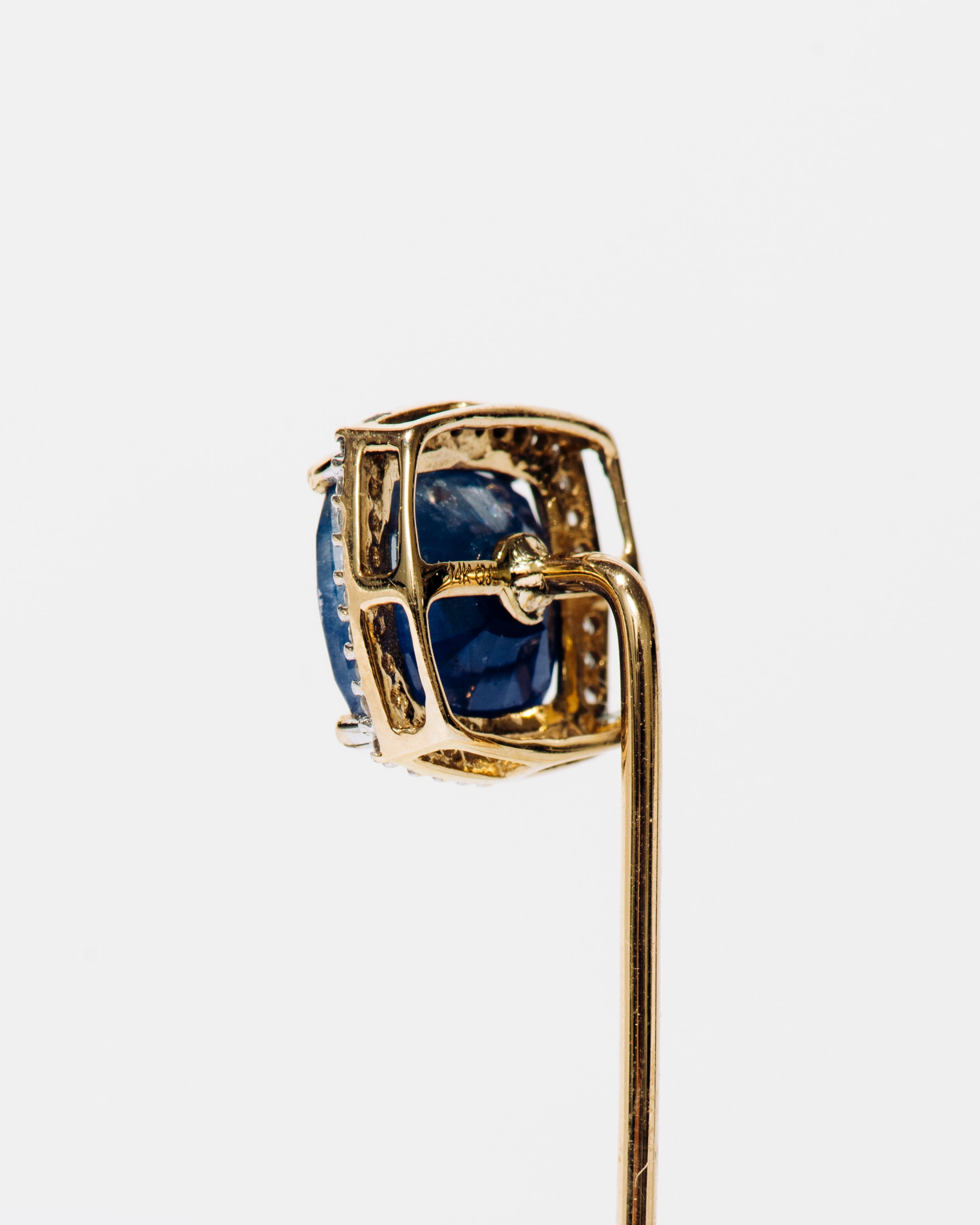 Gold Stick Pin with Sapphire and Diamond Halo